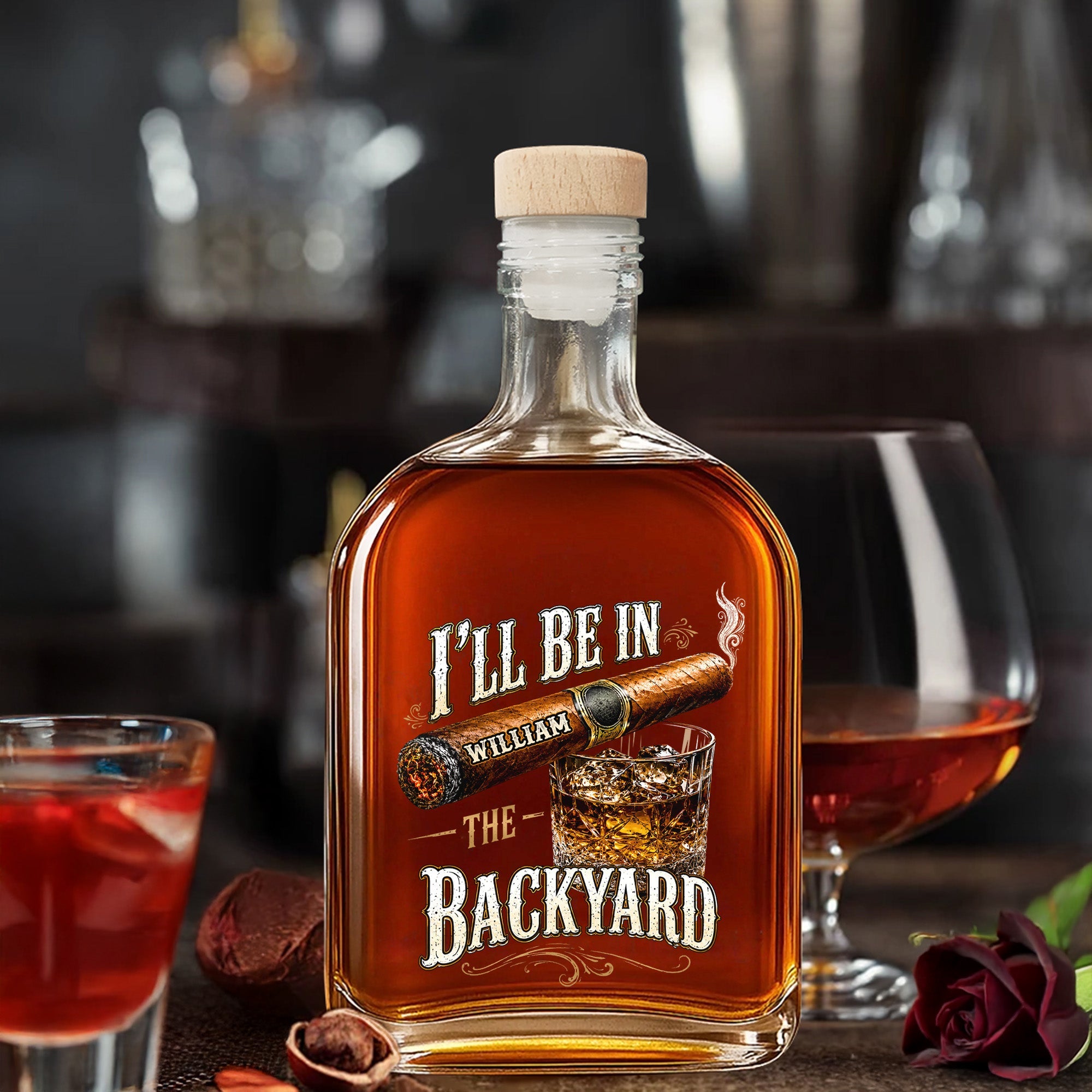 Personalized Whiskey Bottle Custom Name Cigar Gift for Him Whiskey Bottle GradoCreations