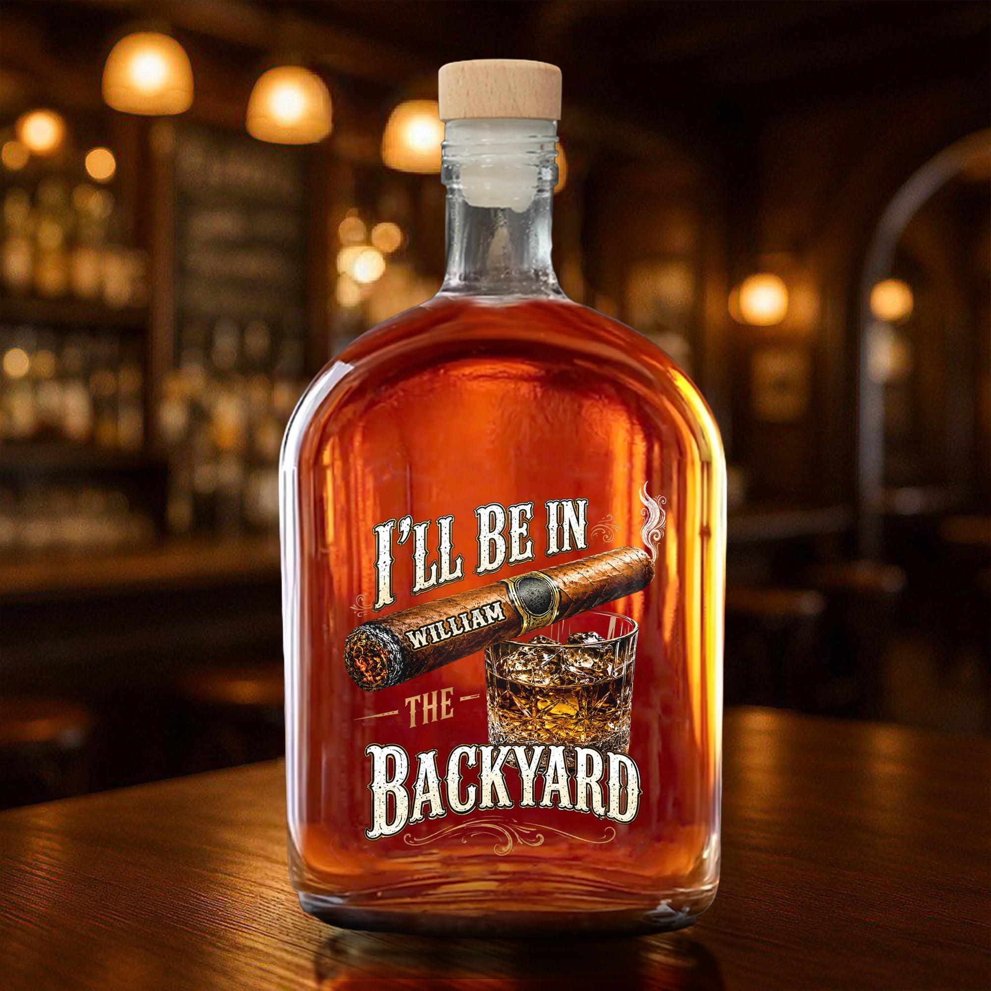 Personalized Whiskey Bottle Custom Name Cigar Gift for Him Whiskey Bottle GradoCreations