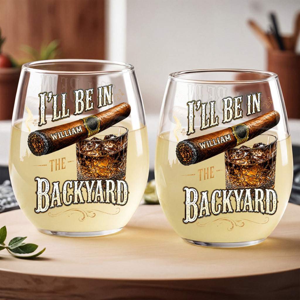 Personalized Stemless Wine Glass Custom Name Cigar Whiskey Gift for Men