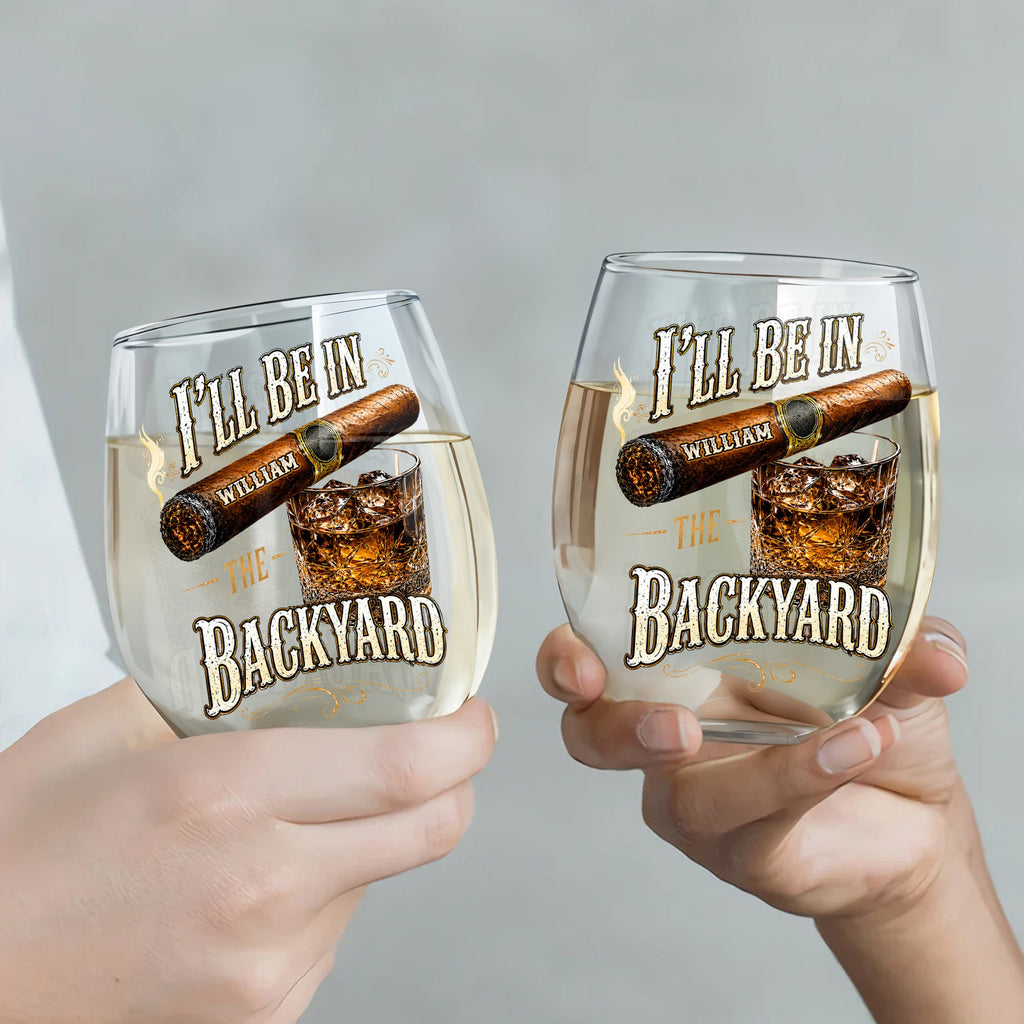 Personalized Stemless Wine Glass Custom Name Cigar Whiskey Gift for Men