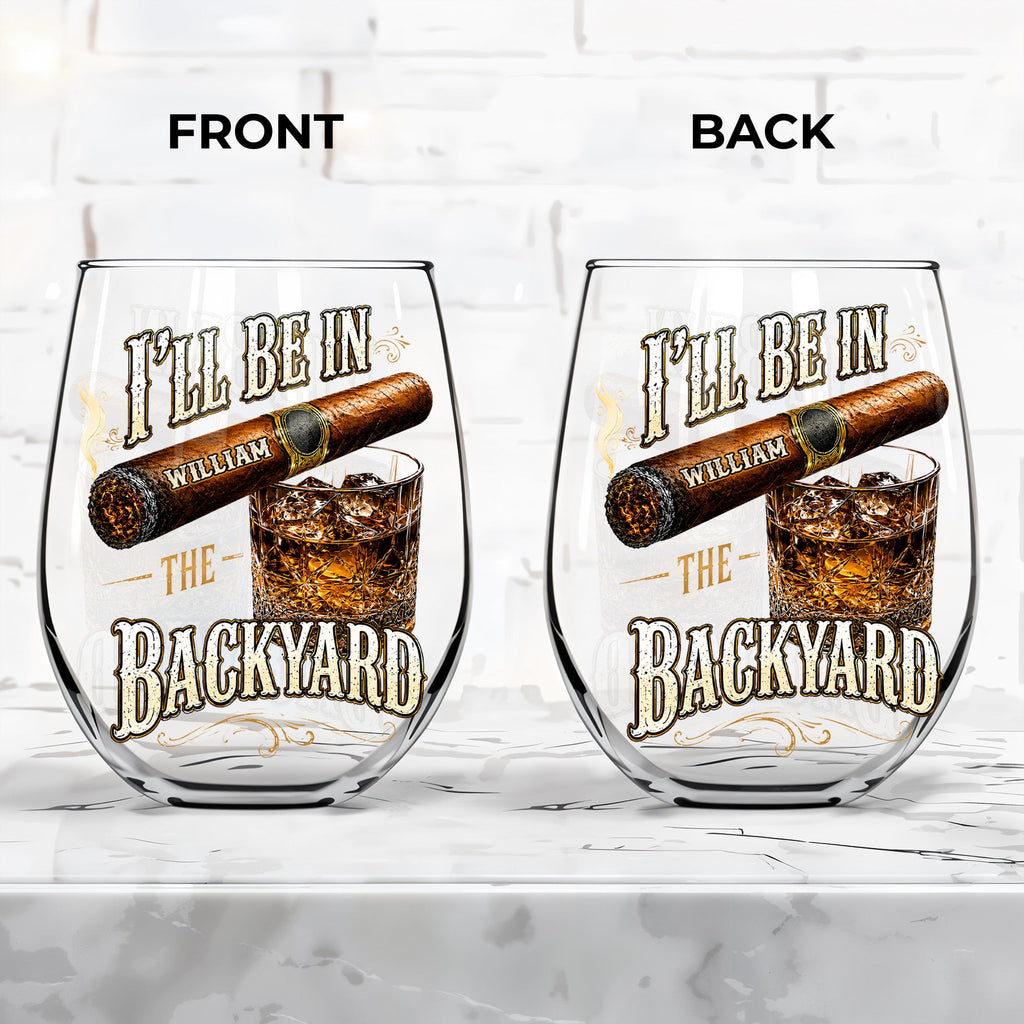 Personalized Stemless Wine Glass Custom Name Cigar Whiskey Gift for Men