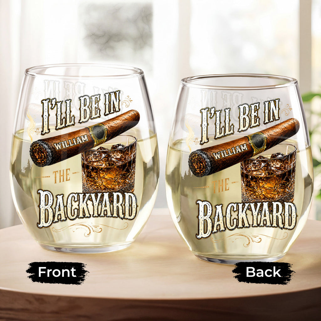 Personalized Stemless Wine Glass Custom Name Cigar Whiskey Gift for Men