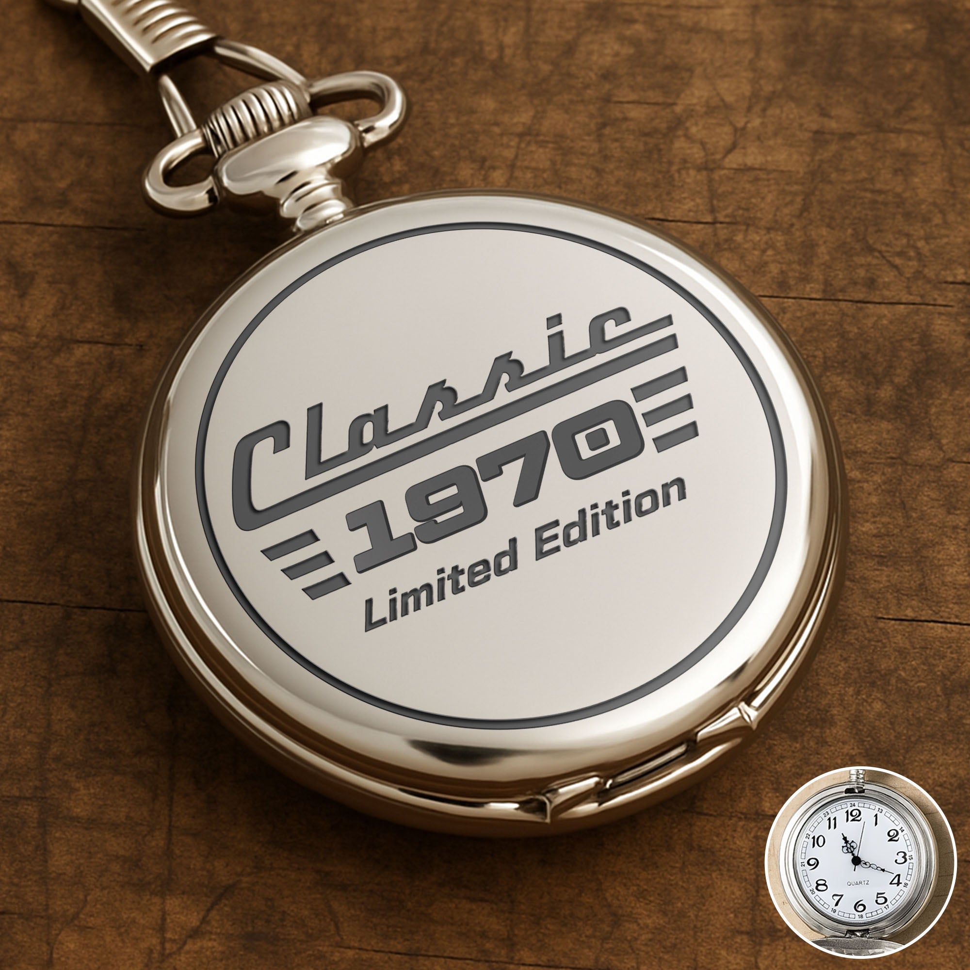 Personalized Silver Plated Pocket Watch Custom Birth Year Gift for Dad