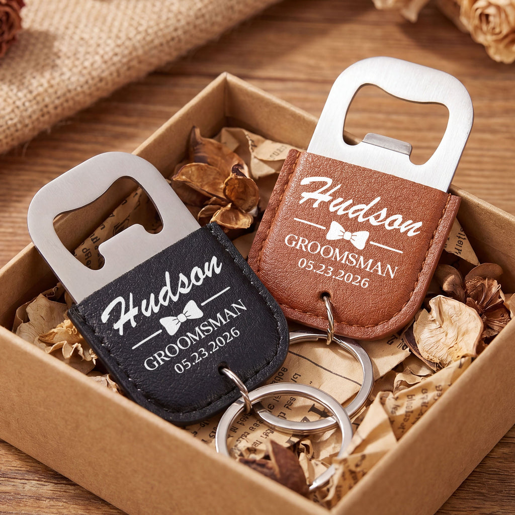 Personalized Leather Bottle Opener Keychain Custom Name Gift for Groomsman Leather Bottle Opener Keychain GradoCreations