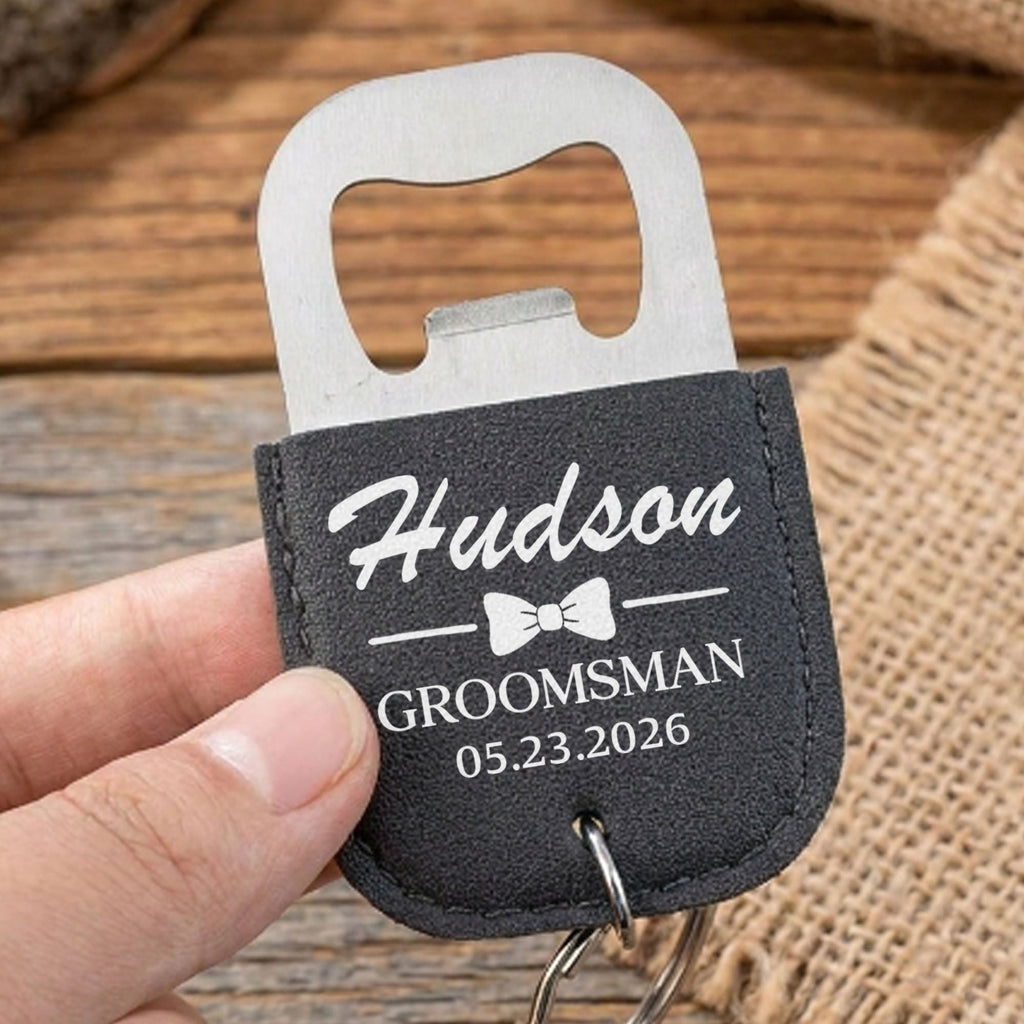 Personalized Leather Bottle Opener Keychain Custom Name Gift for Groomsman Leather Bottle Opener Keychain GradoCreations