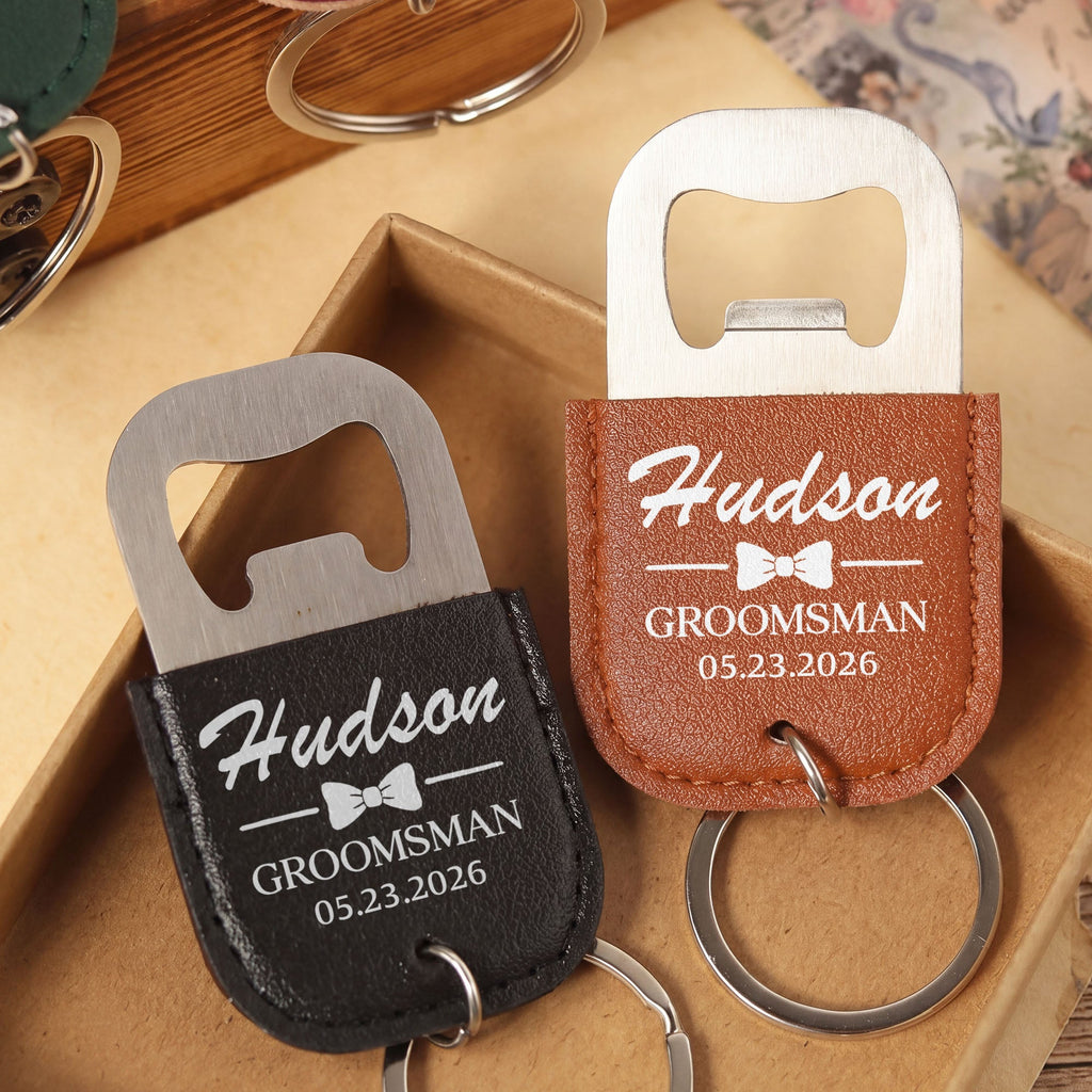 Personalized Leather Bottle Opener Keychain Custom Name Gift for Groomsman Leather Bottle Opener Keychain GradoCreations