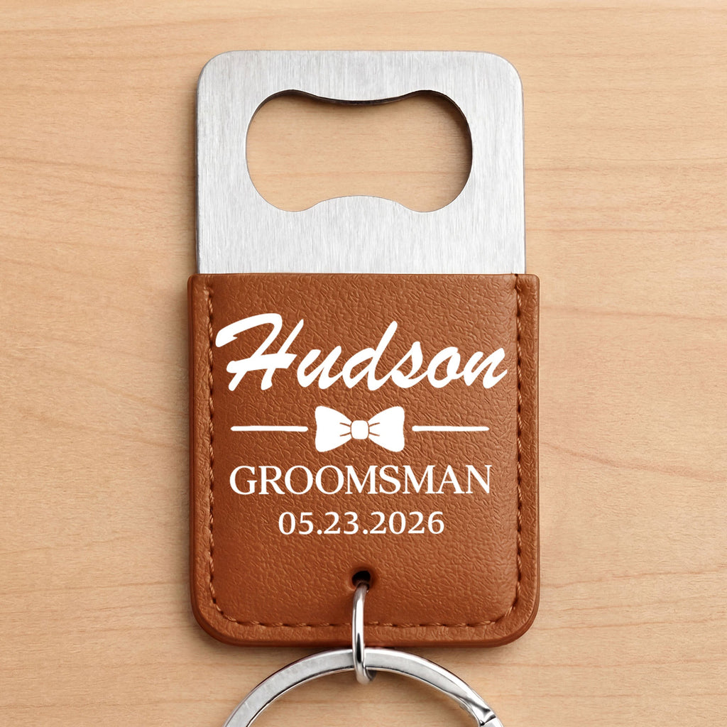 Personalized Leather Bottle Opener Keychain Custom Name Gift for Groomsman Leather Bottle Opener Keychain GradoCreations
