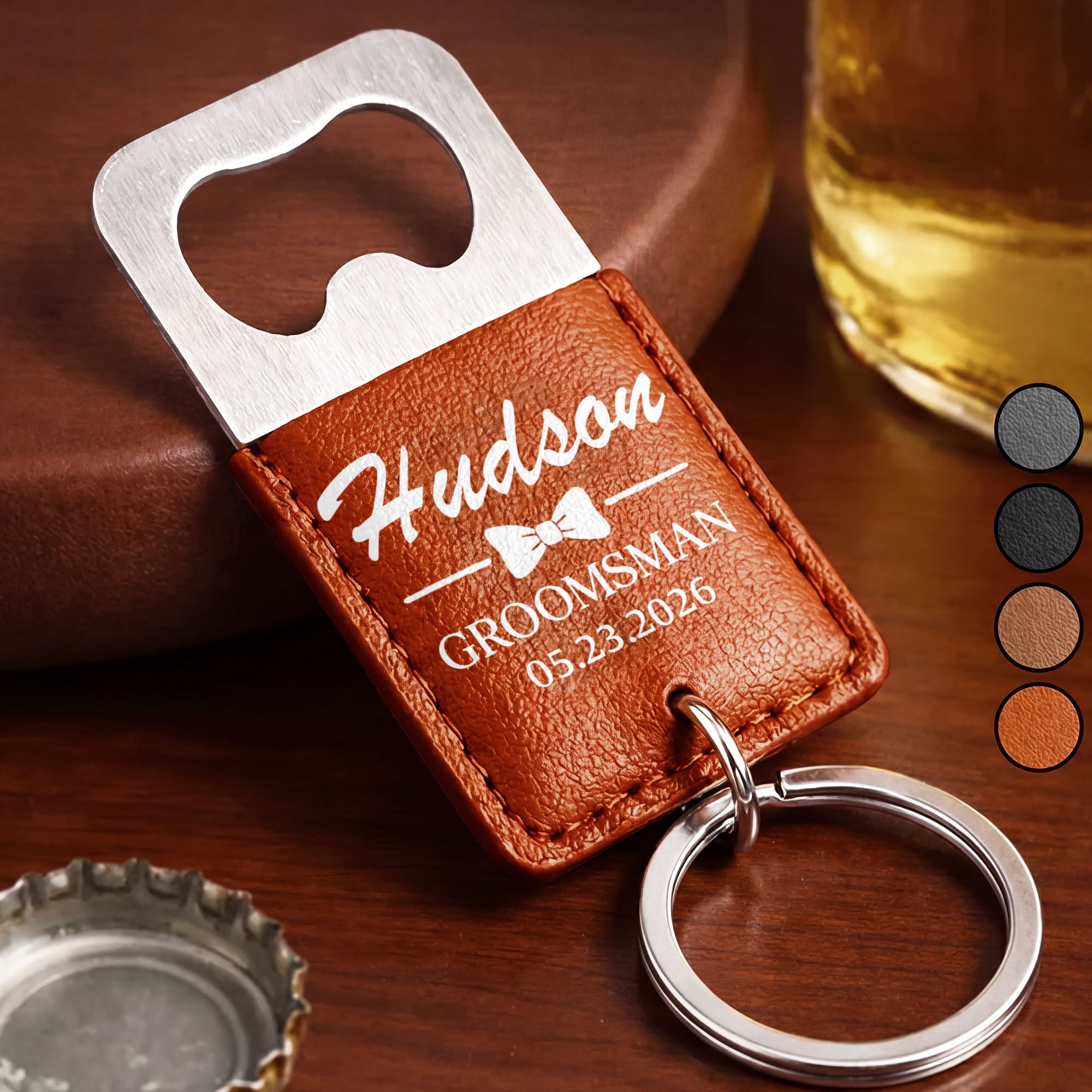 Personalized Leather Bottle Opener Keychain Custom Name Gift for Groomsman Leather Bottle Opener Keychain GradoCreations