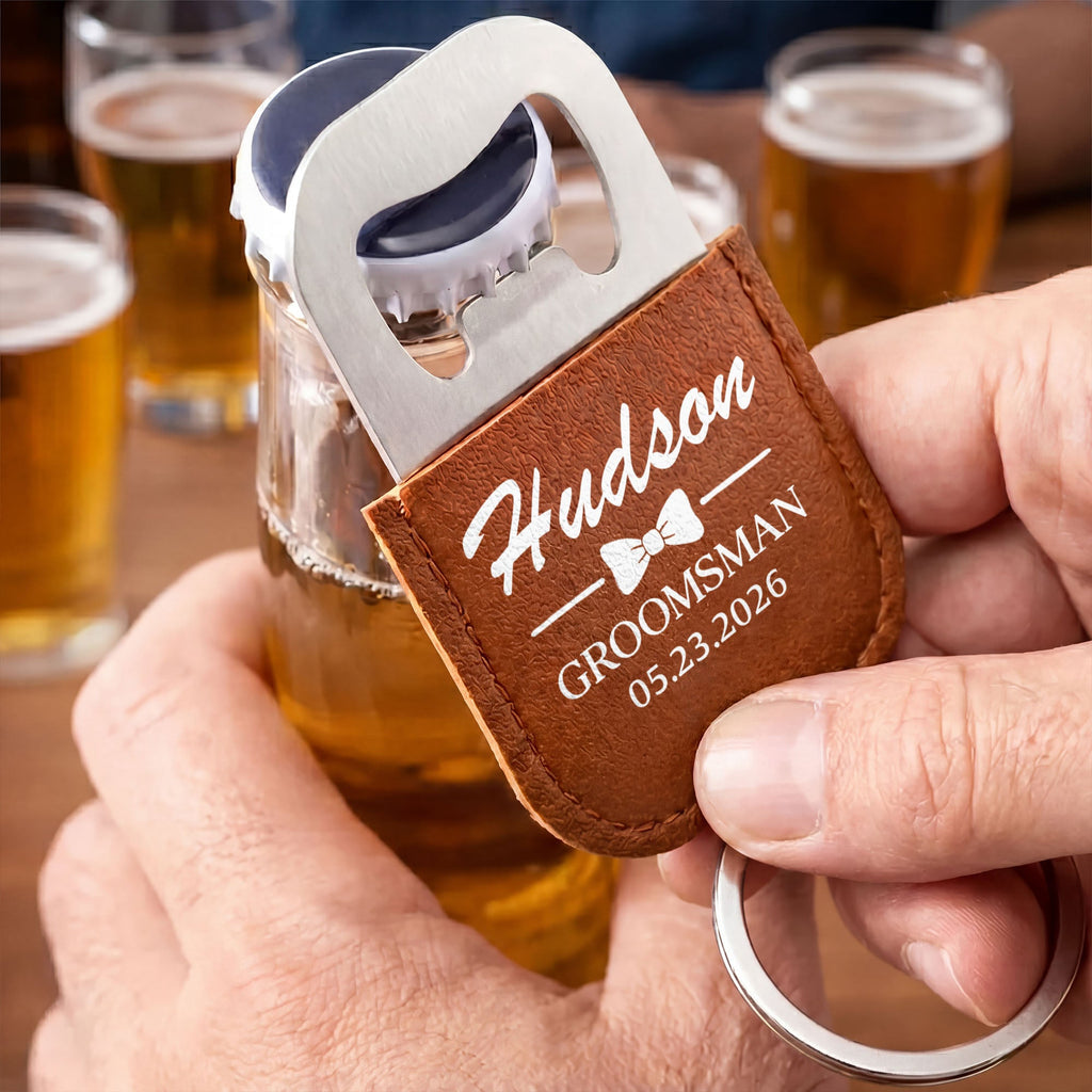 Personalized Leather Bottle Opener Keychain Custom Name Gift for Groomsman Leather Bottle Opener Keychain GradoCreations