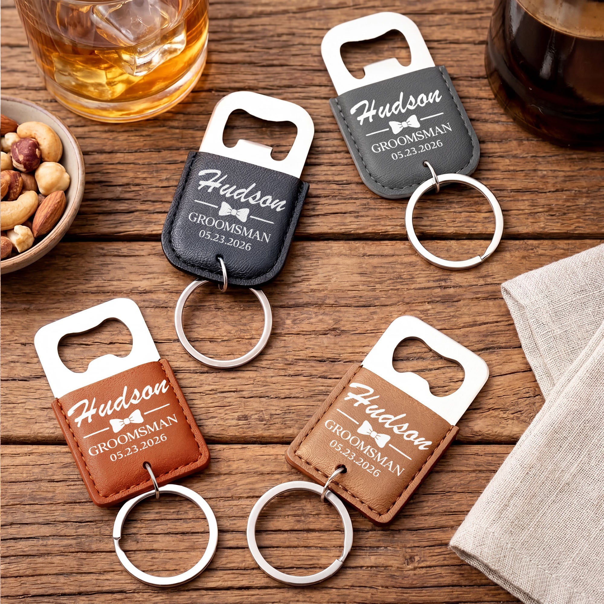 Personalized Leather Bottle Opener Keychain Custom Name Gift for Groomsman Leather Bottle Opener Keychain GradoCreations