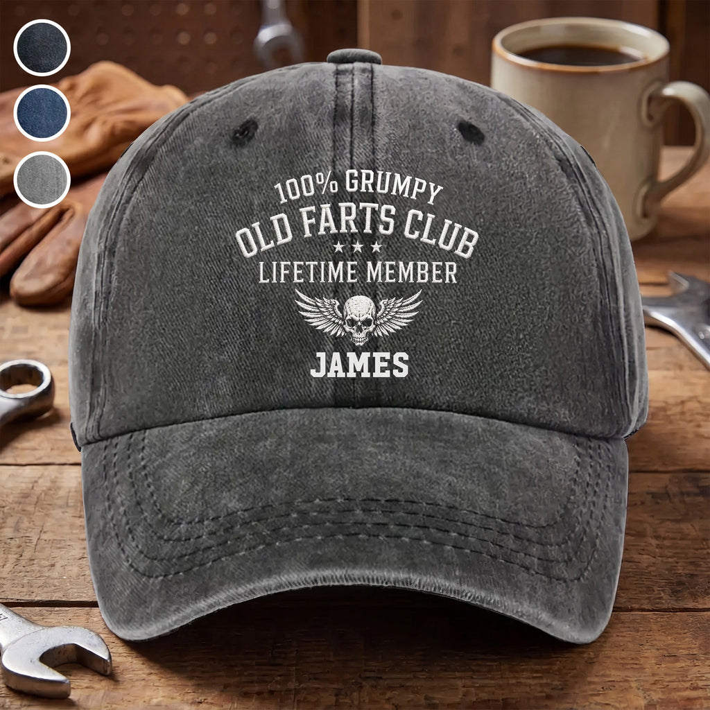 Personalized Washed Denim Cap Grumpy Old Farts Club Gift for Dad Washed Denim Cap GradoCreations