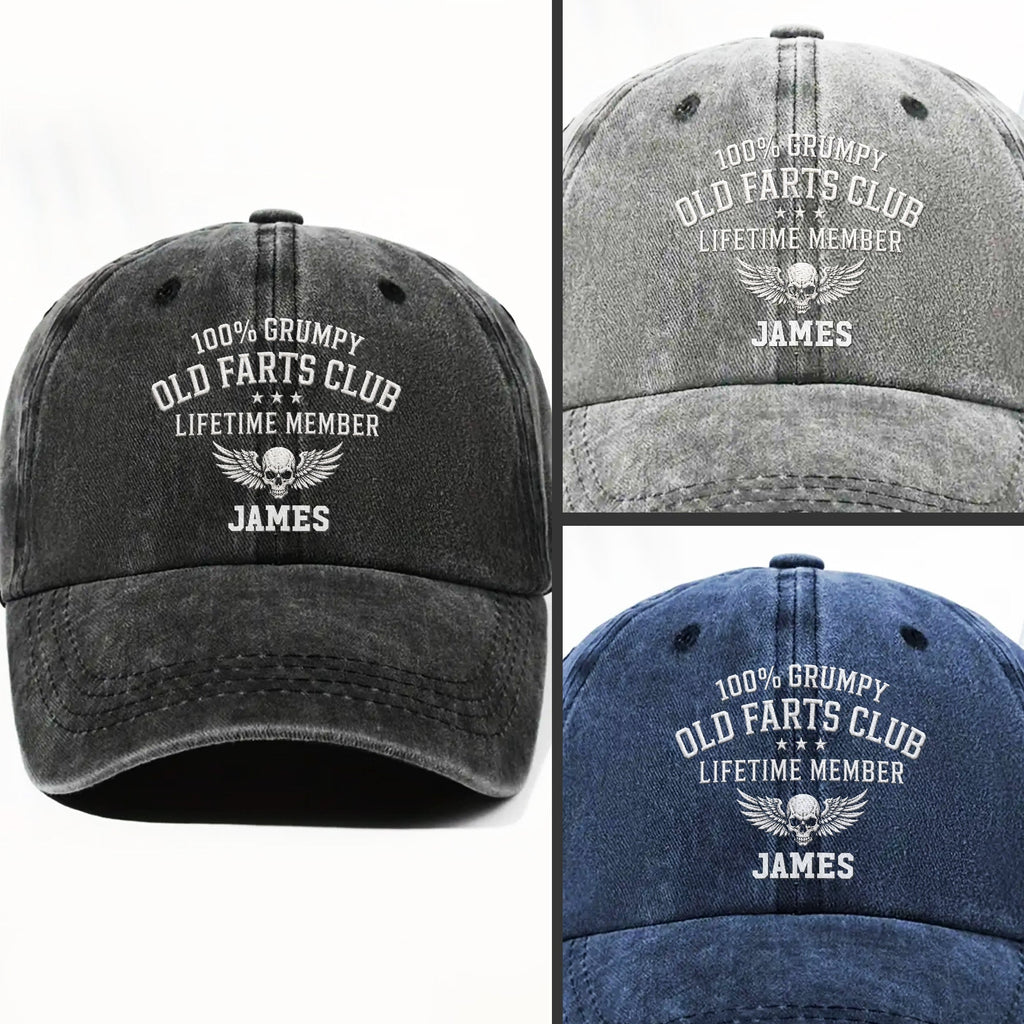 Personalized Washed Denim Cap Grumpy Old Farts Club Gift for Dad Washed Denim Cap GradoCreations