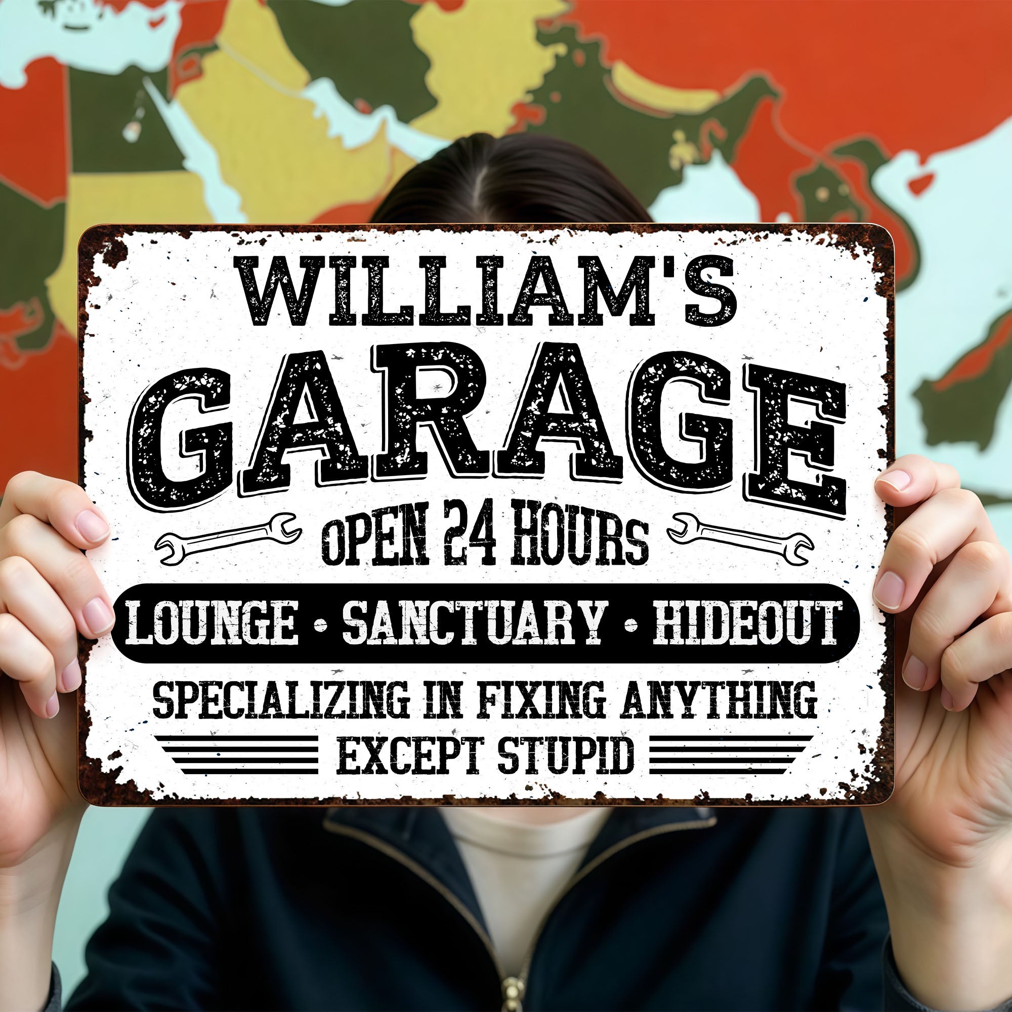 Personalized Metal Sign Custom Name Garage Decor Gift for Dad Metal Sign GradoCreations