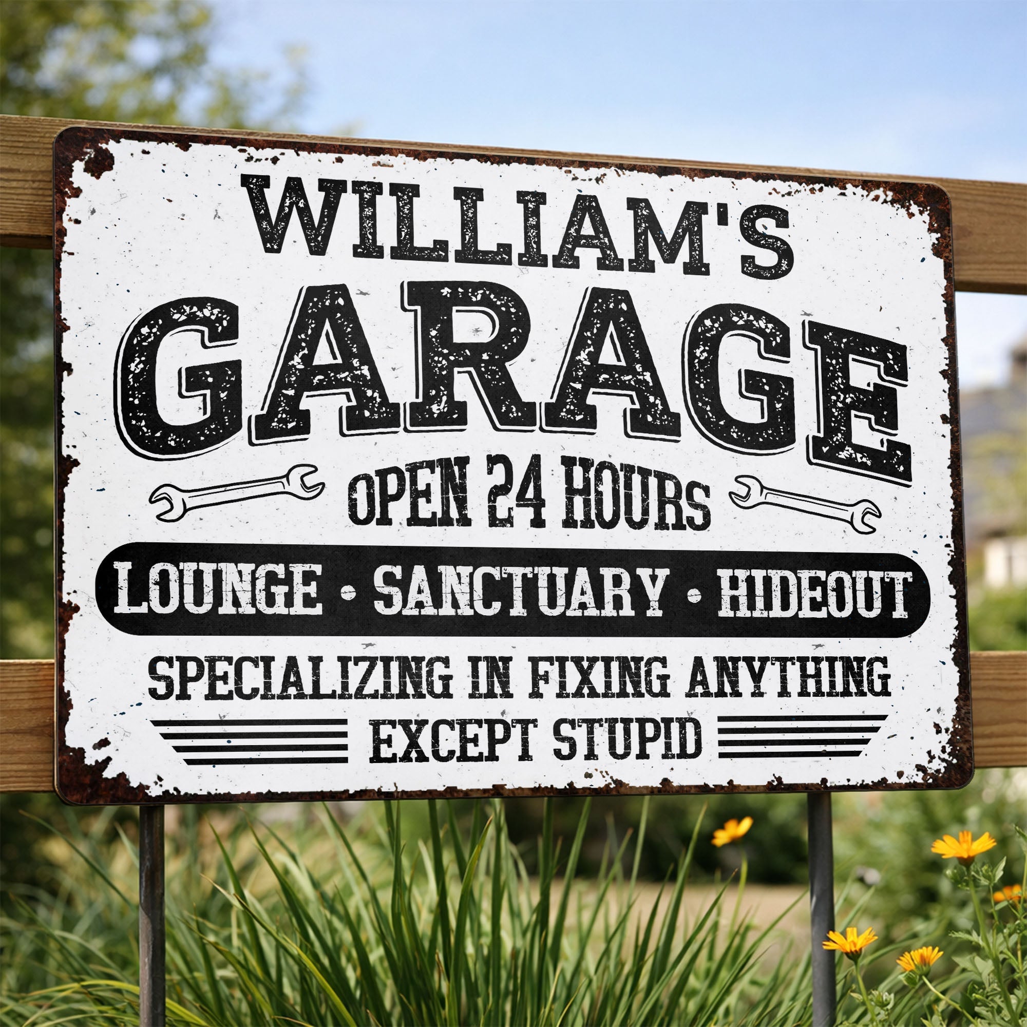 Personalized Metal Sign Custom Name Garage Decor Gift for Dad Metal Sign GradoCreations