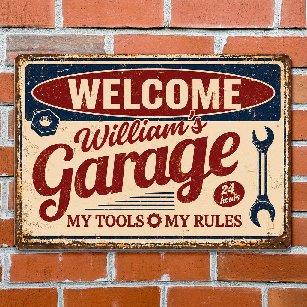 Personalized Metal Sign Welcome To My Garage Custom Gift for Dad Metal Sign GradoCreations