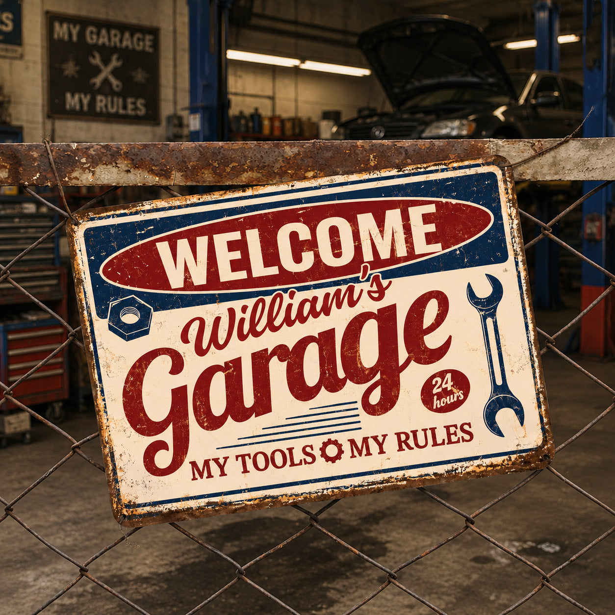 Personalized Metal Sign Welcome To My Garage Custom Gift for Dad Metal Sign GradoCreations