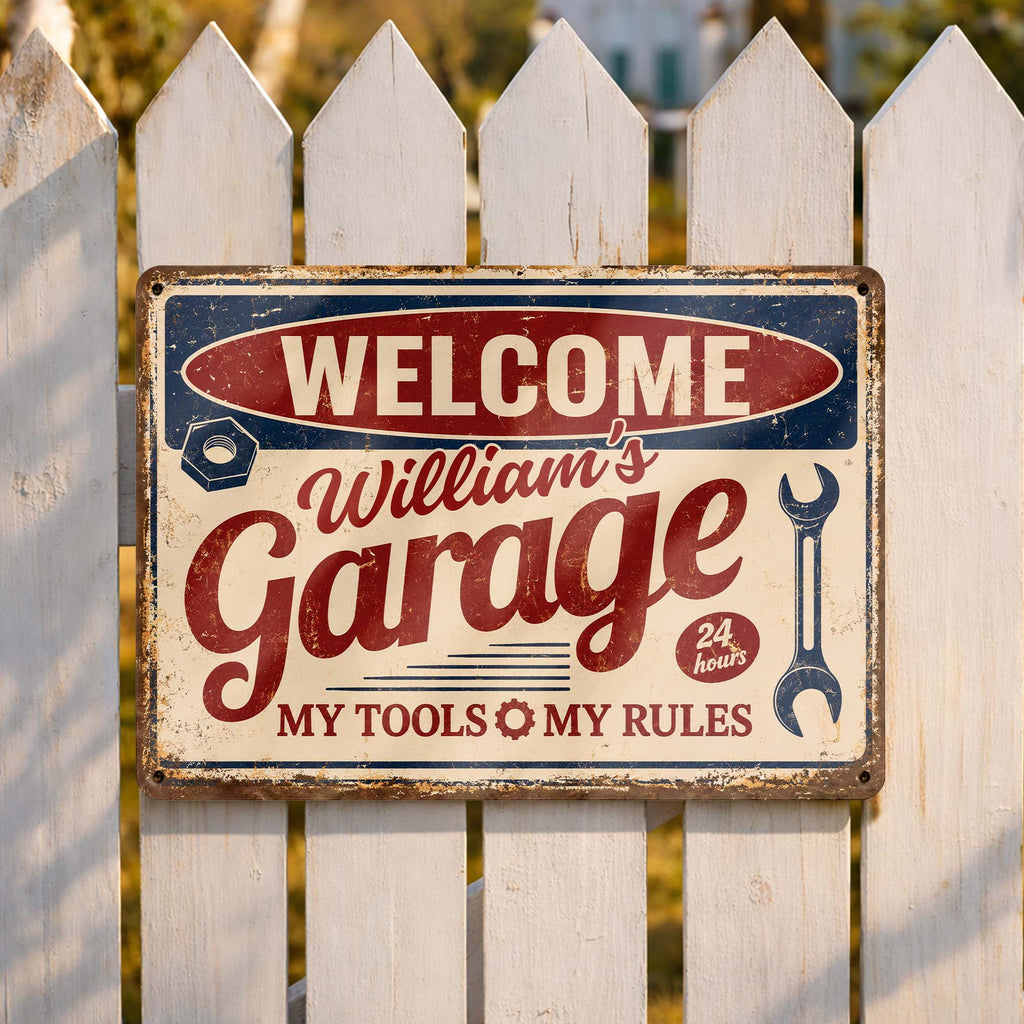 Personalized Metal Sign Welcome To My Garage Custom Gift for Dad Metal Sign GradoCreations