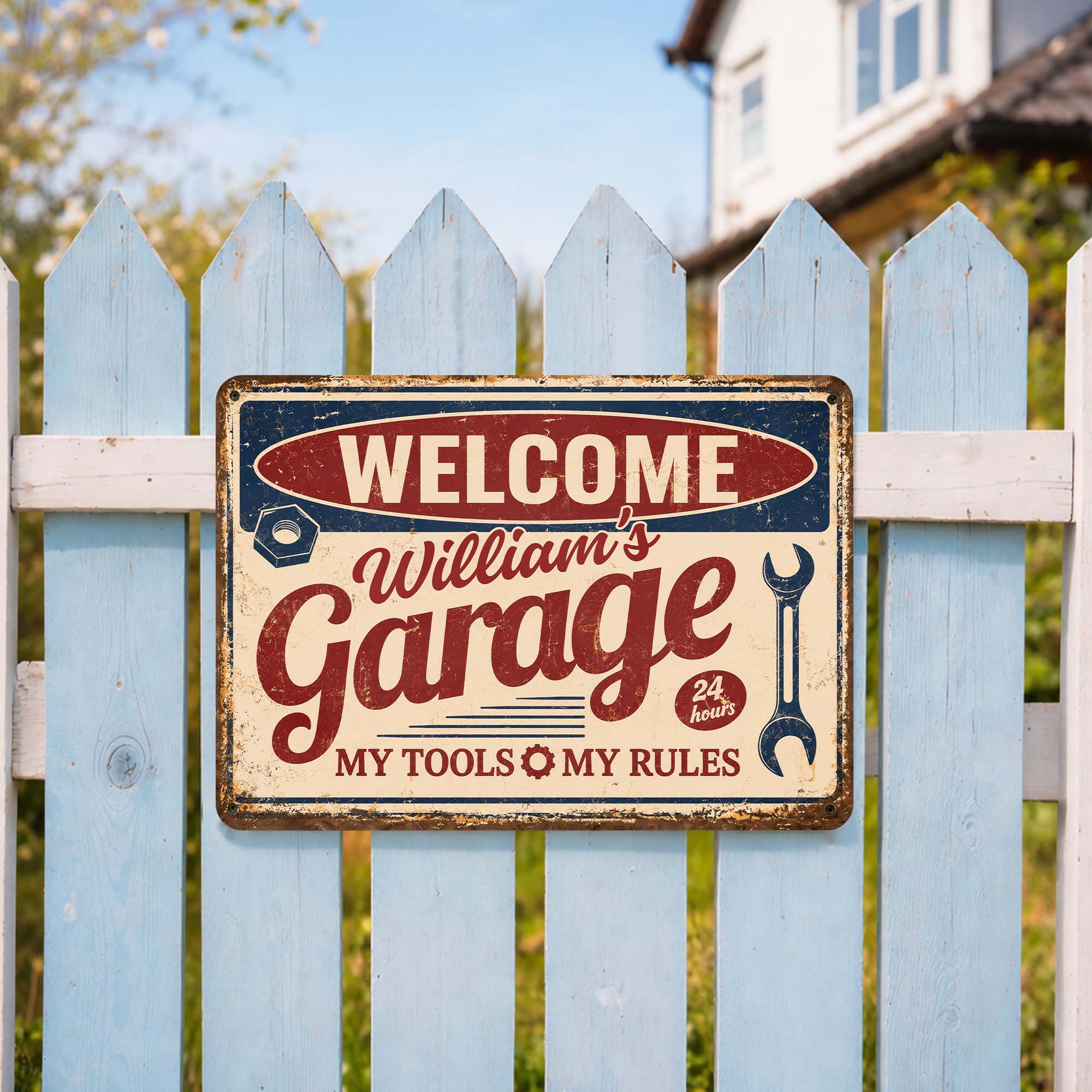 Personalized Metal Sign Welcome To My Garage Custom Gift for Dad Metal Sign GradoCreations