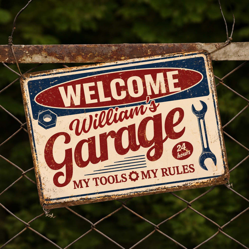 Personalized Metal Sign Welcome To My Garage Custom Gift for Dad Metal Sign GradoCreations