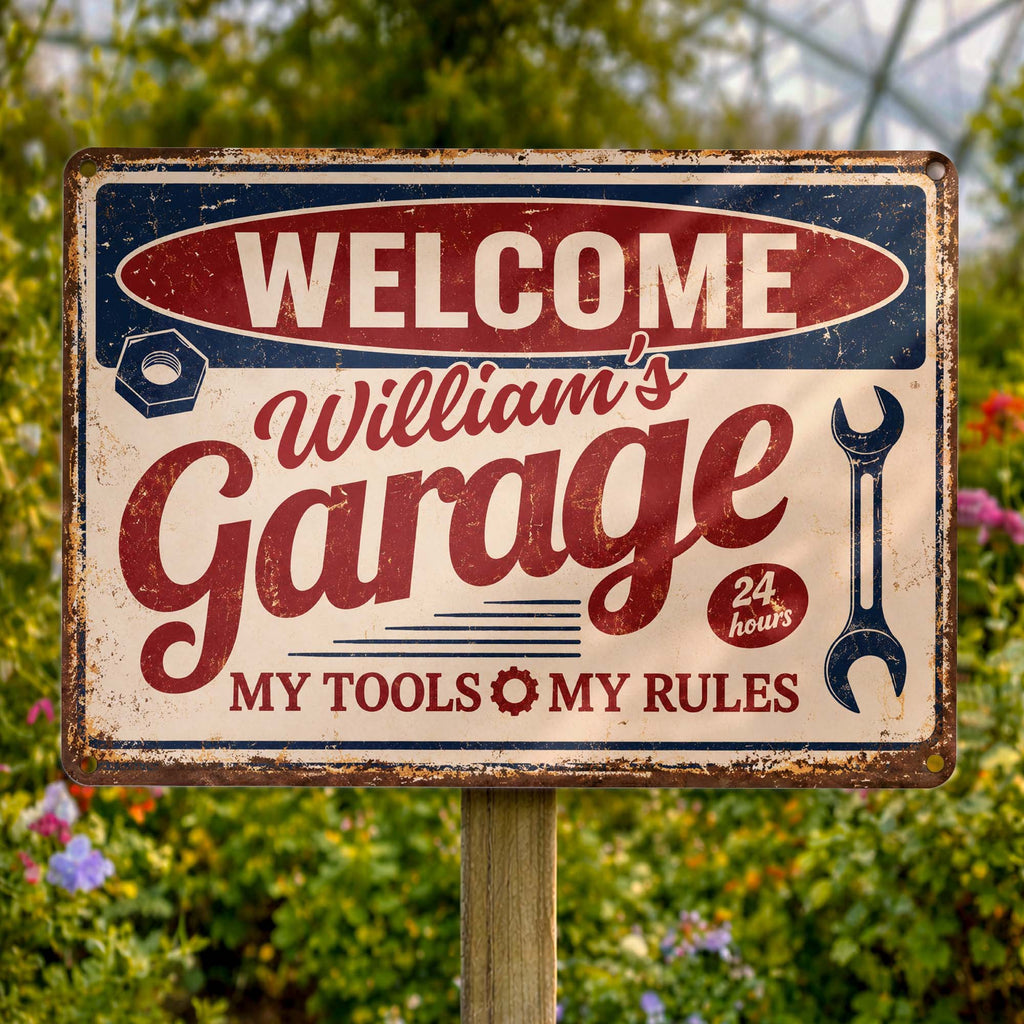 Personalized Metal Sign Welcome To My Garage Custom Gift for Dad Metal Sign GradoCreations