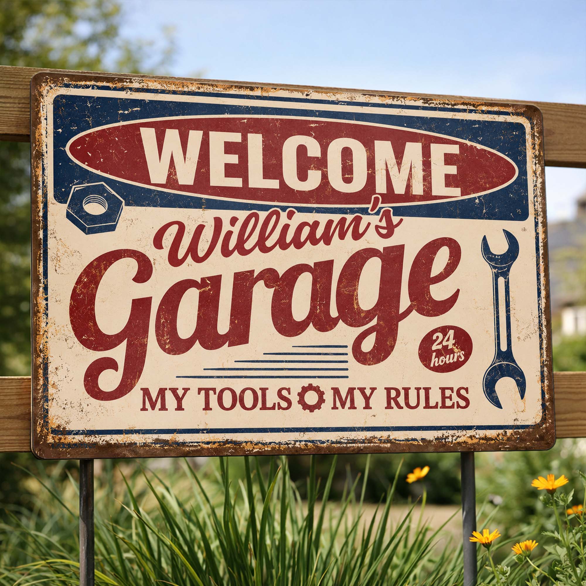 Personalized Metal Sign Welcome To My Garage Custom Gift for Dad Metal Sign GradoCreations