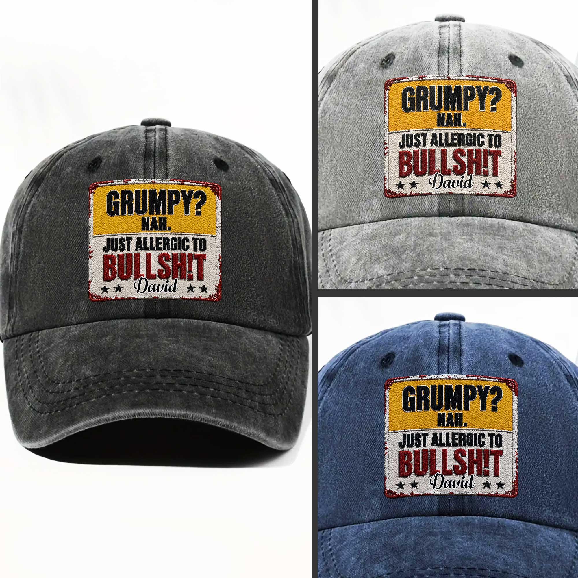 Personalized Washed Denim Cap Custom Name Funny Gift for Dad Washed Denim Cap GradoCreations