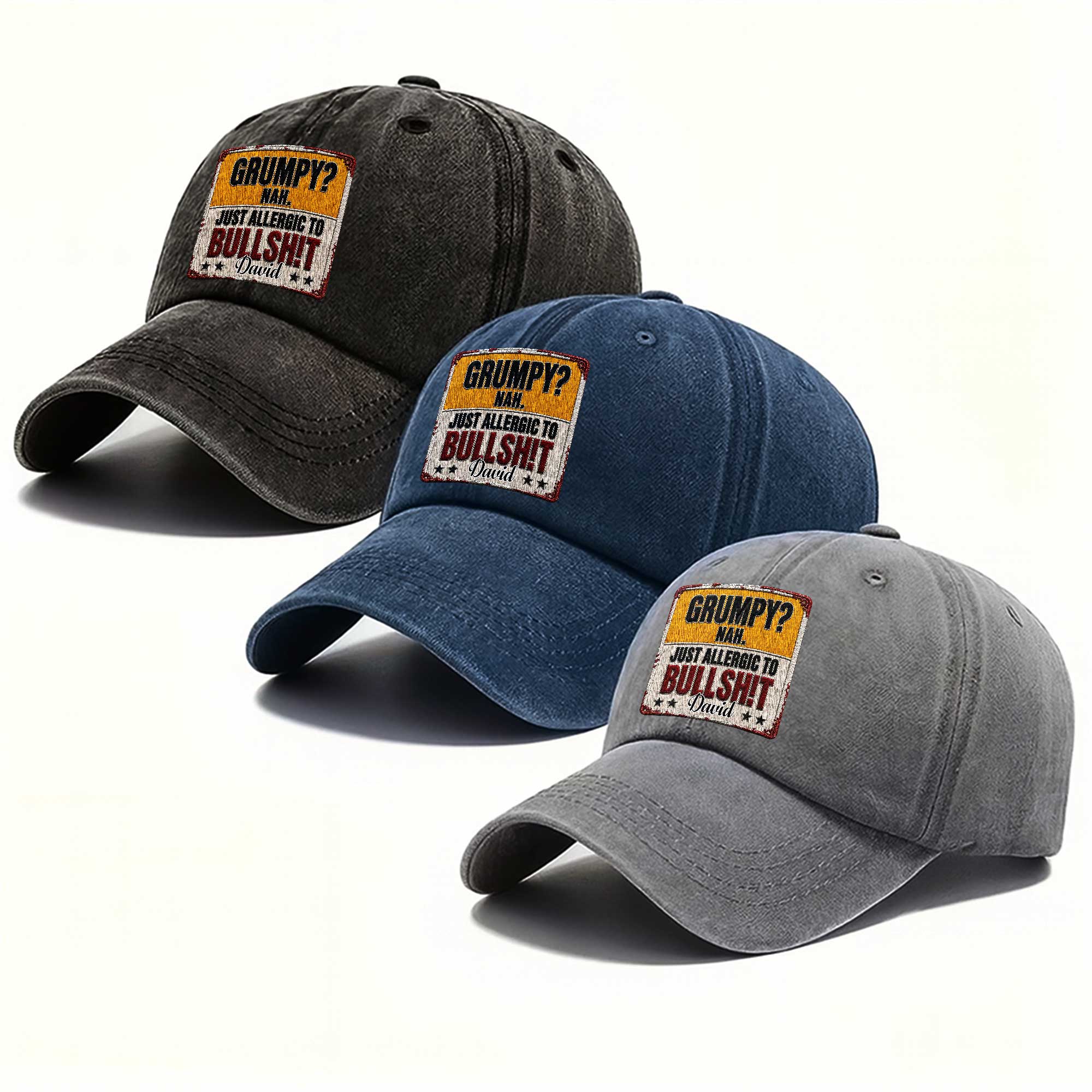 Personalized Washed Denim Cap Custom Name Funny Gift for Dad Washed Denim Cap GradoCreations