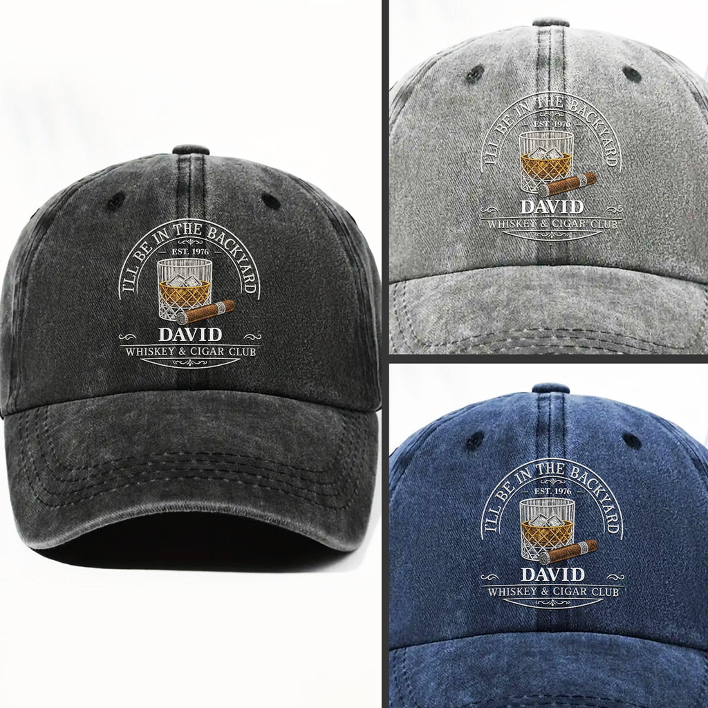 Personalized Washed Denim Cap for Him with Cigar Club Design Washed Denim Cap GradoCreations
