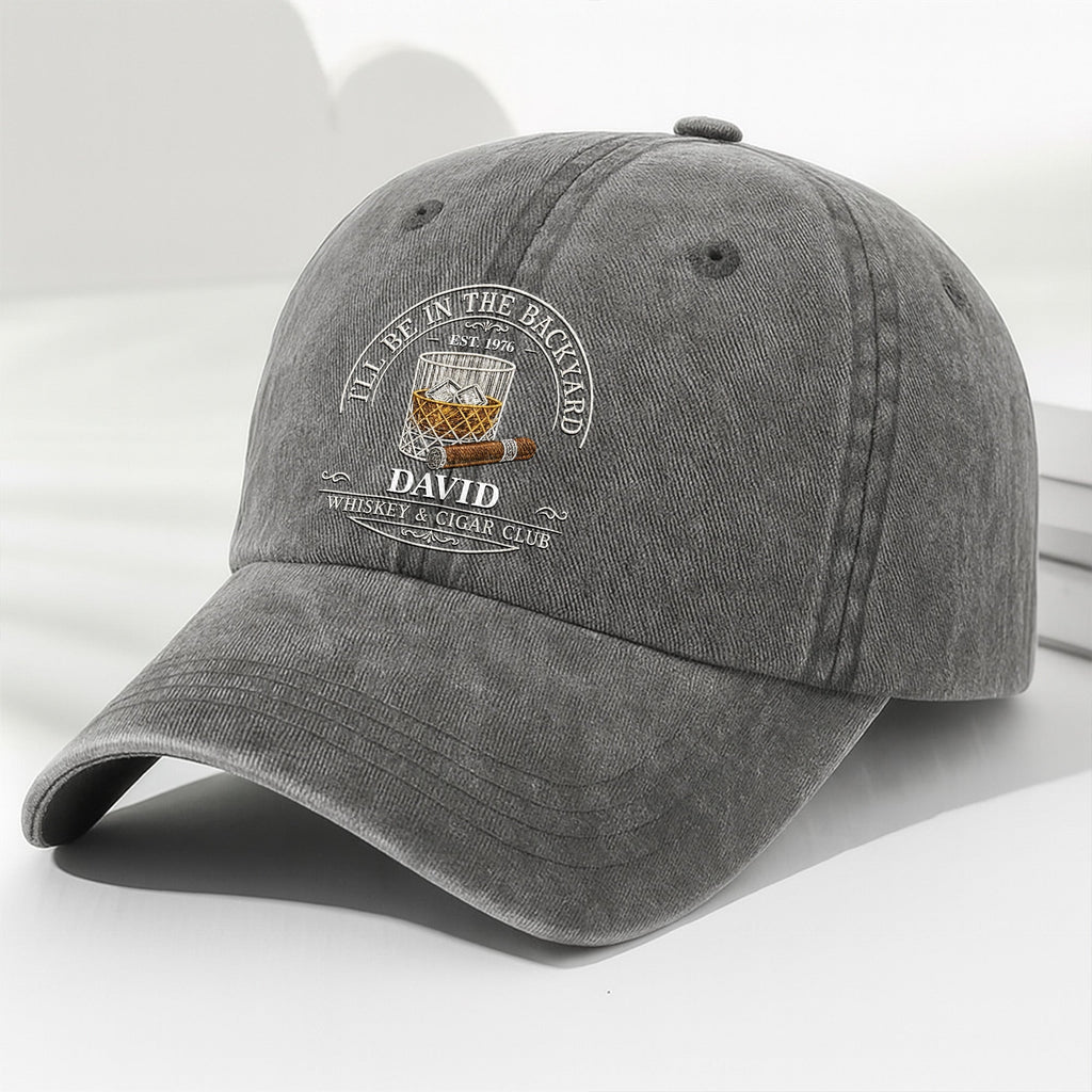 Personalized Washed Denim Cap for Him with Cigar Club Design Washed Denim Cap GradoCreations