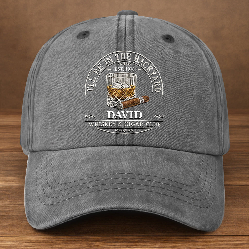 Personalized Washed Denim Cap for Him with Cigar Club Design Washed Denim Cap GradoCreations