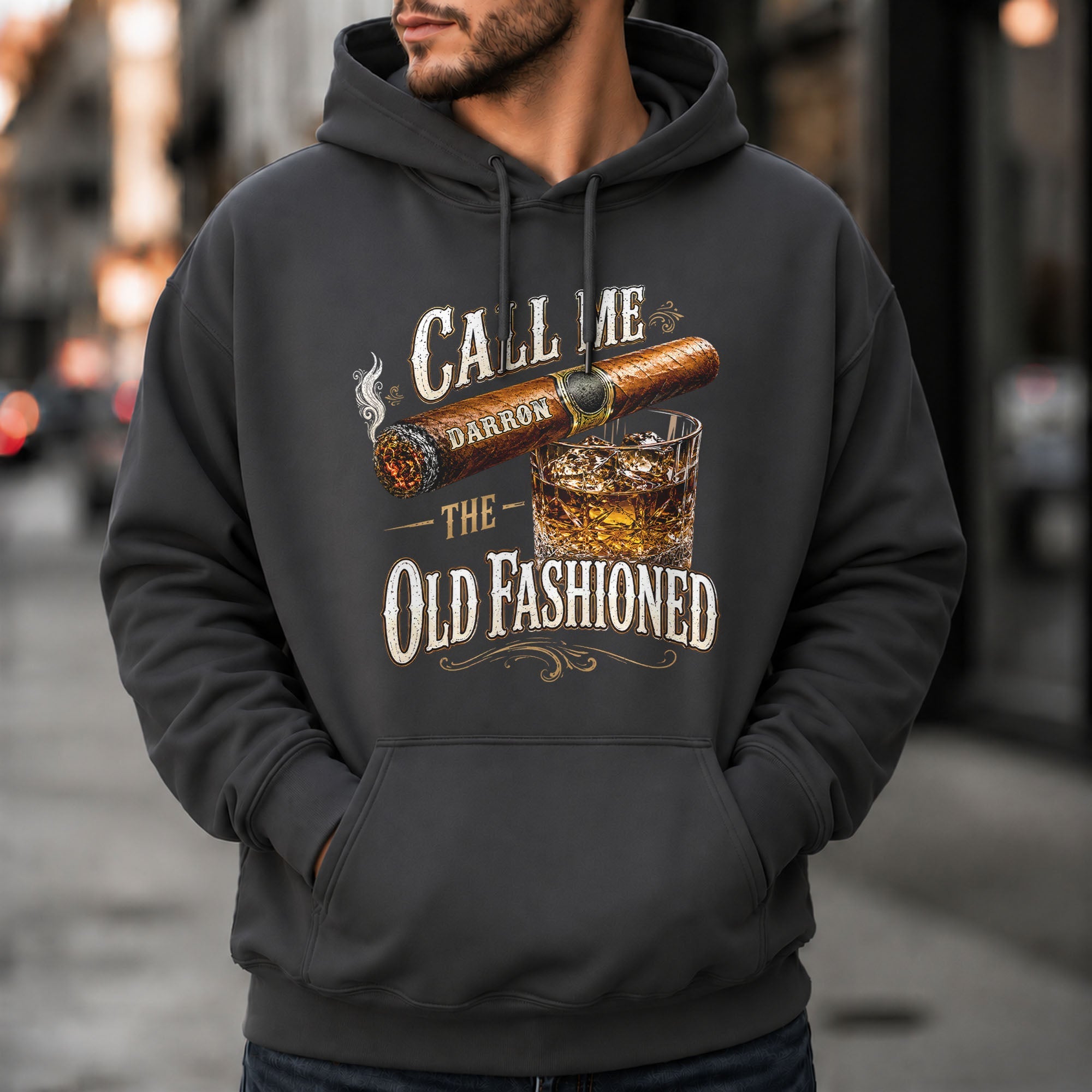 Personalized Cigar and Whiskey Glass T-Shirt Hoodie Gift for Him Shirt GradoCreations