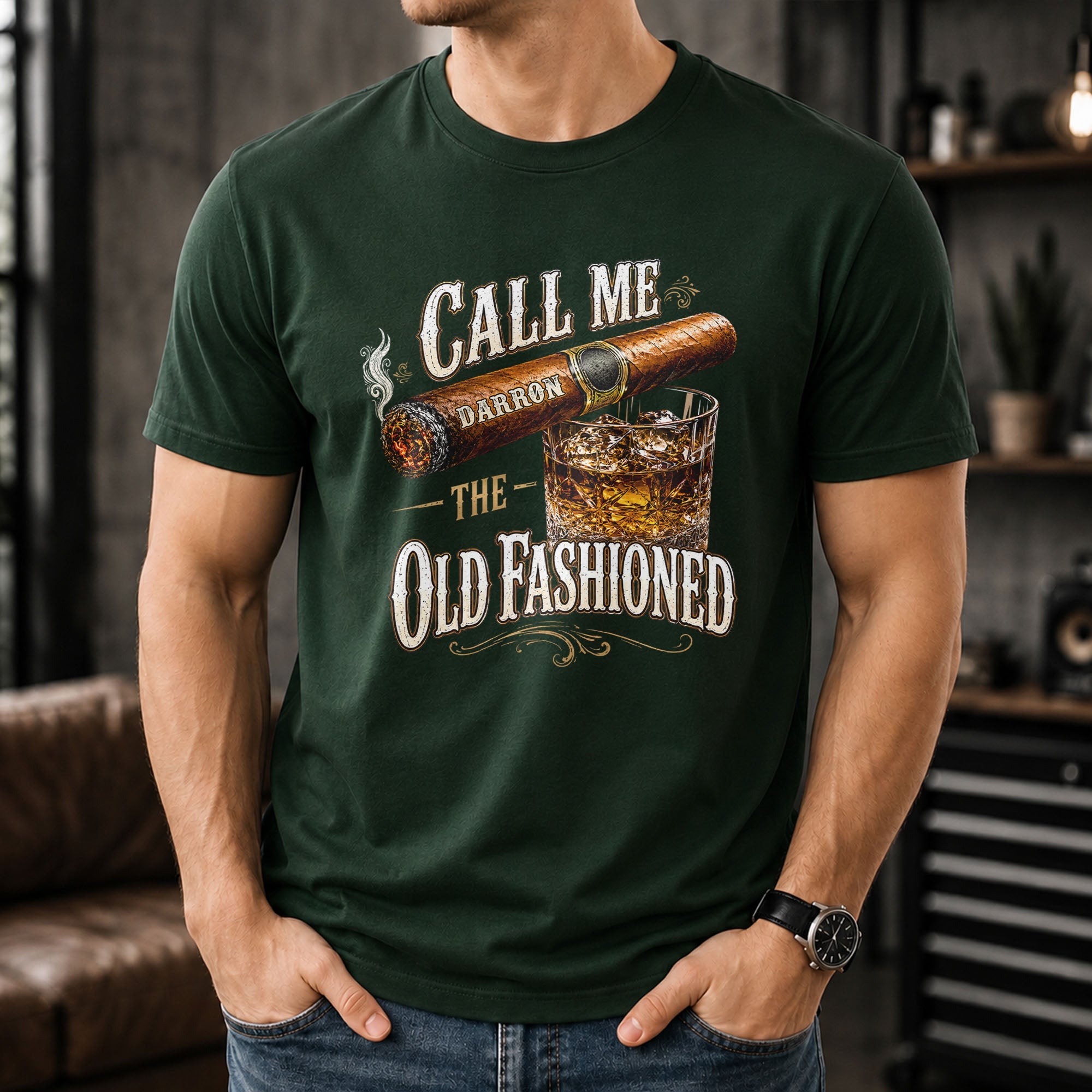 Personalized Cigar and Whiskey Glass T-Shirt Hoodie Gift for Him Shirt GradoCreations
