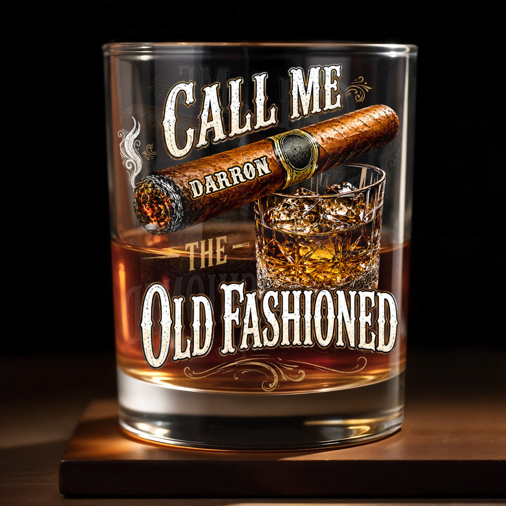 Personalized Custom Whiskey Glass Gift for Dad with Cigar Design