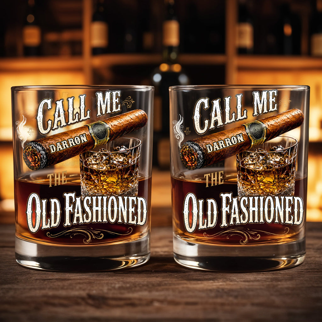 Personalized Custom Whiskey Glass Gift for Dad with Cigar Design
