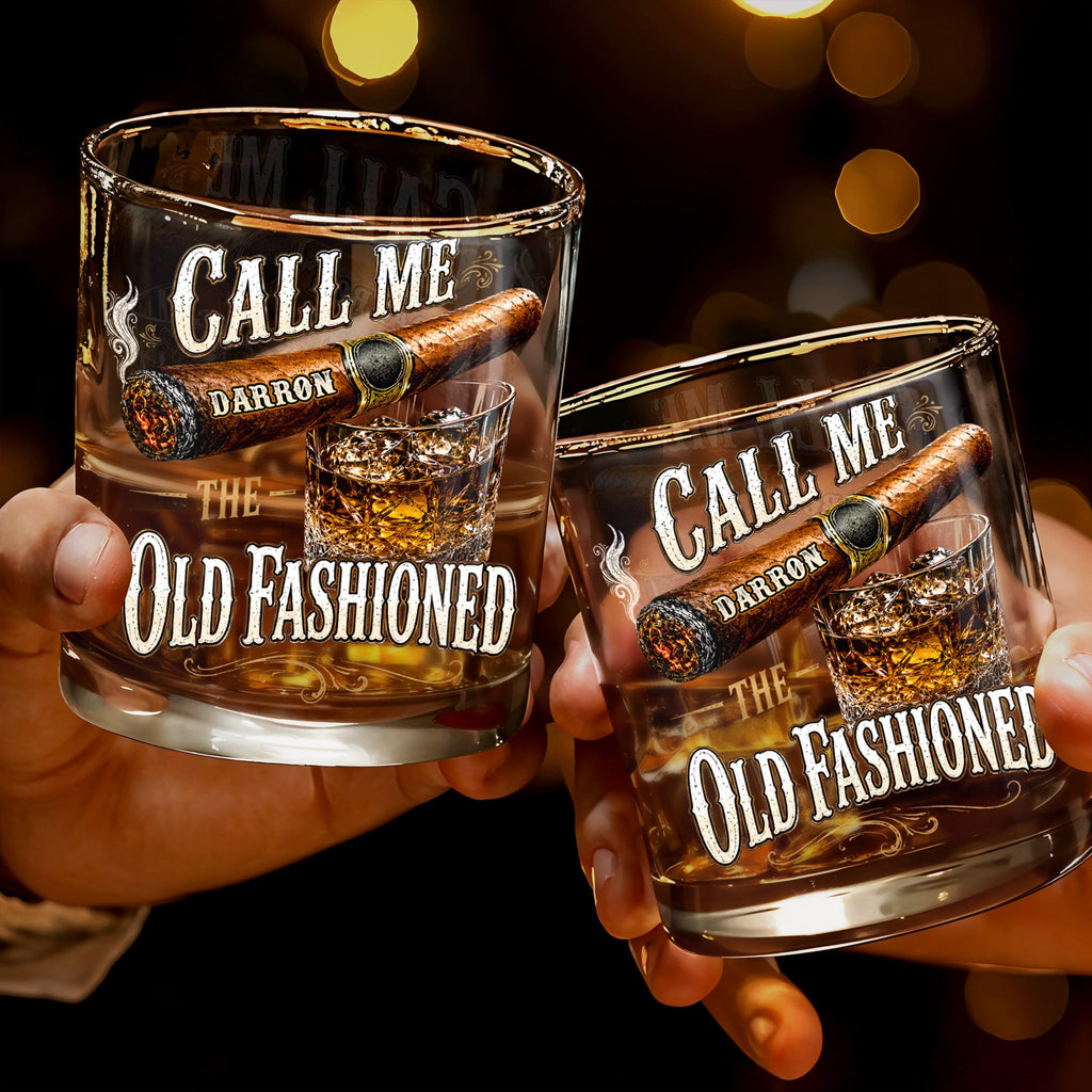 Personalized Custom Whiskey Glass Gift for Dad with Cigar Design