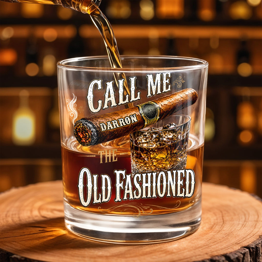 Personalized Custom Whiskey Glass Gift for Dad with Cigar Design