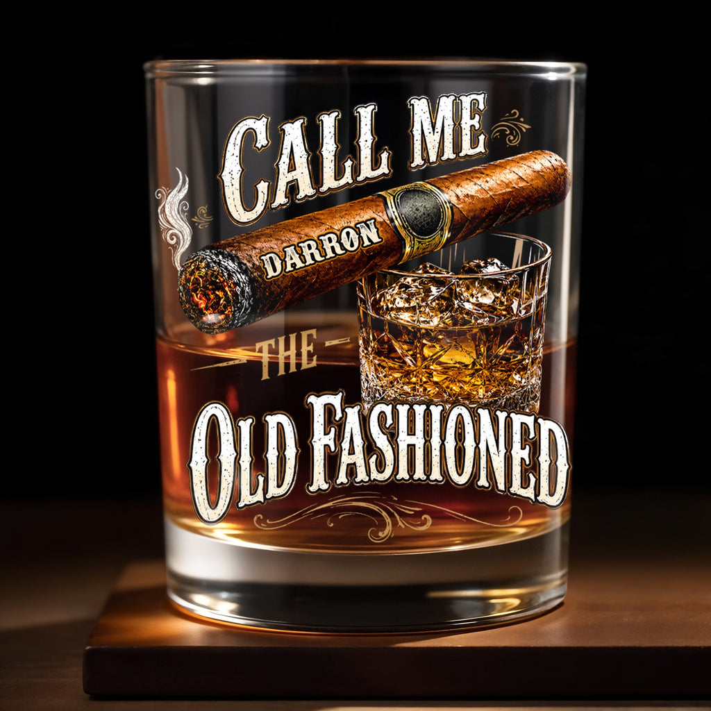 Personalized Custom Whiskey Glass Gift for Dad with Cigar Design
