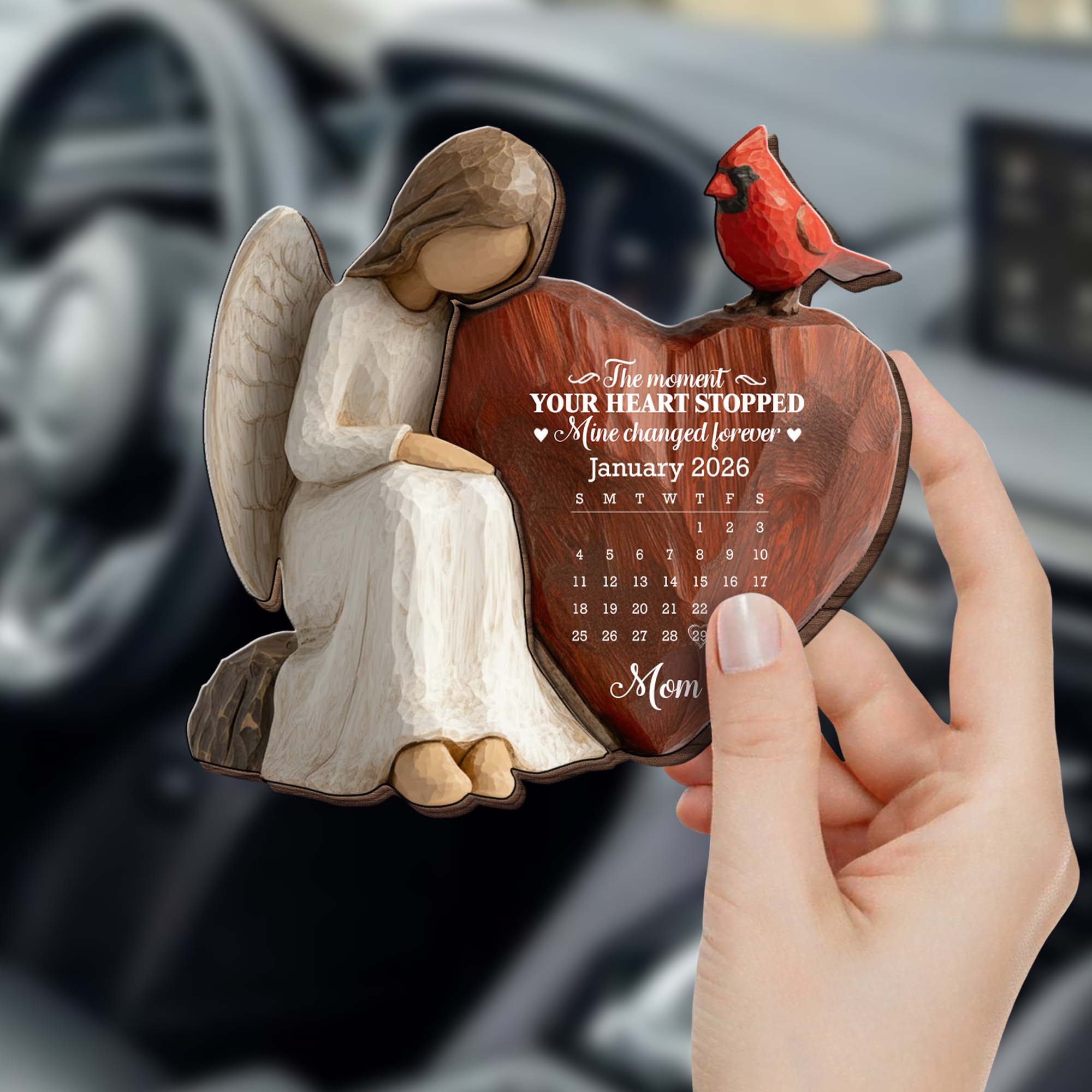 Personalized Wood Heart Car Visor Clip Memorial Gift for Mom Car Visor Clip GradoCreations