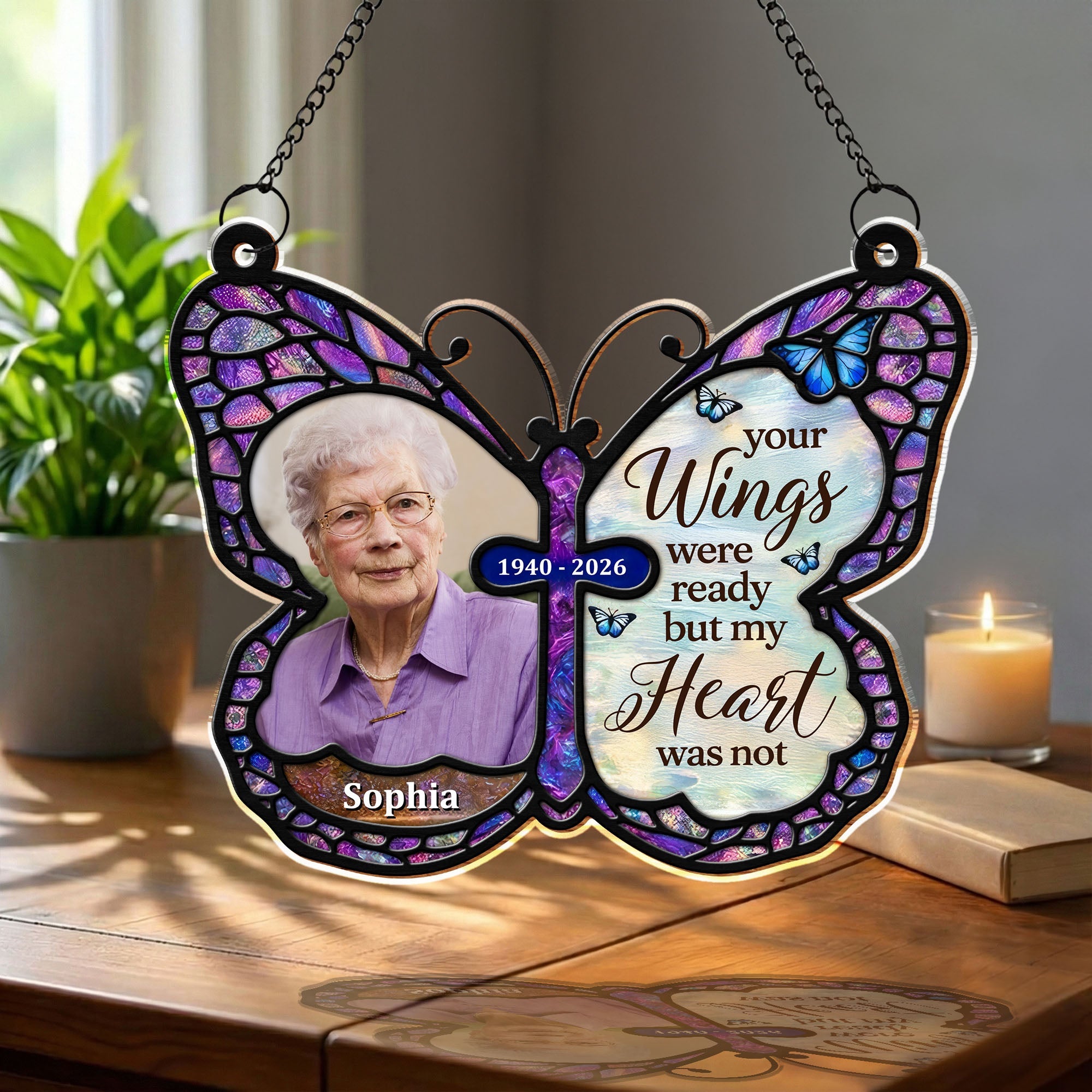 Personalized Butterfly Memorial Suncatcher Custom Photo Gift Suncatcher GradoCreations