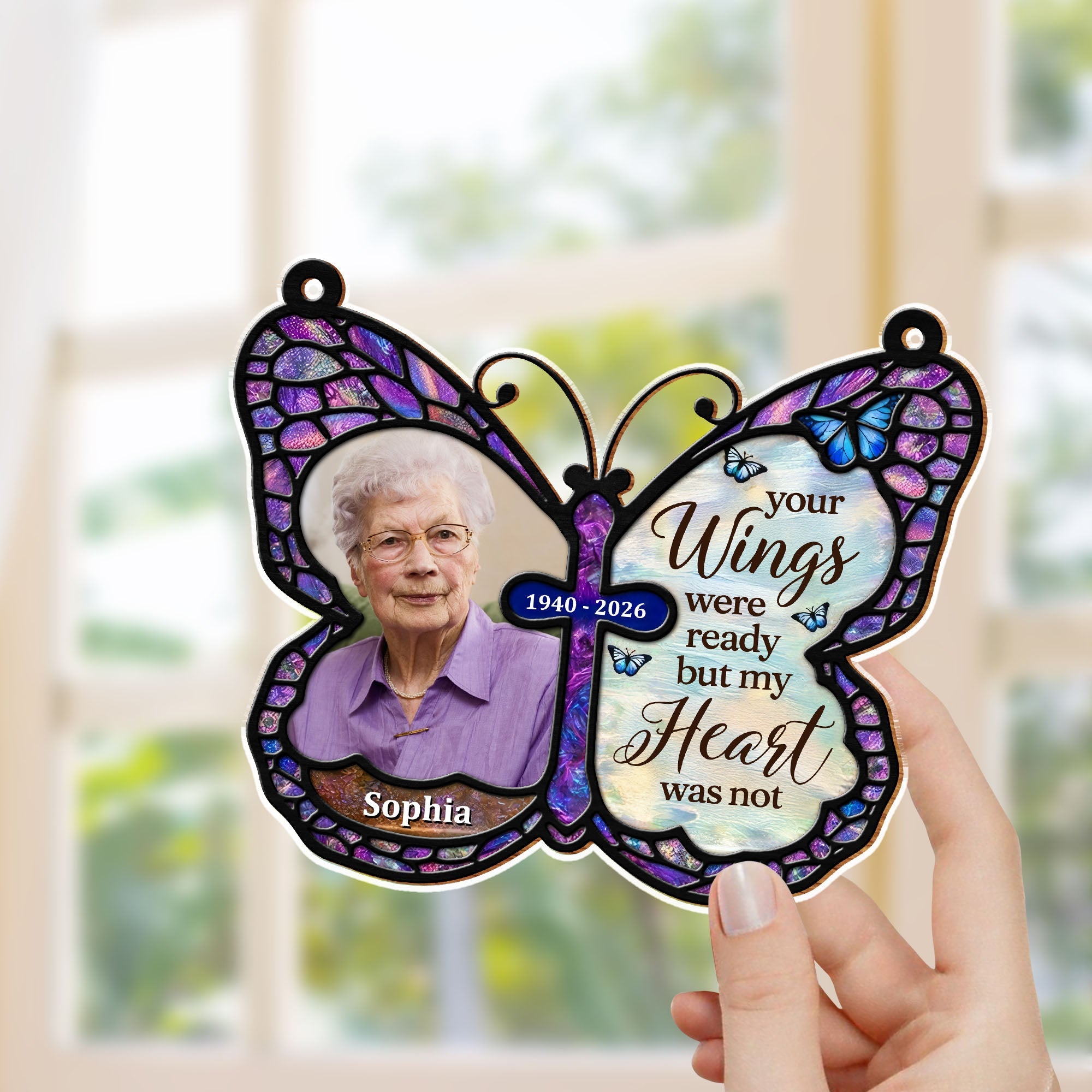 Personalized Butterfly Memorial Suncatcher Custom Photo Gift Suncatcher GradoCreations