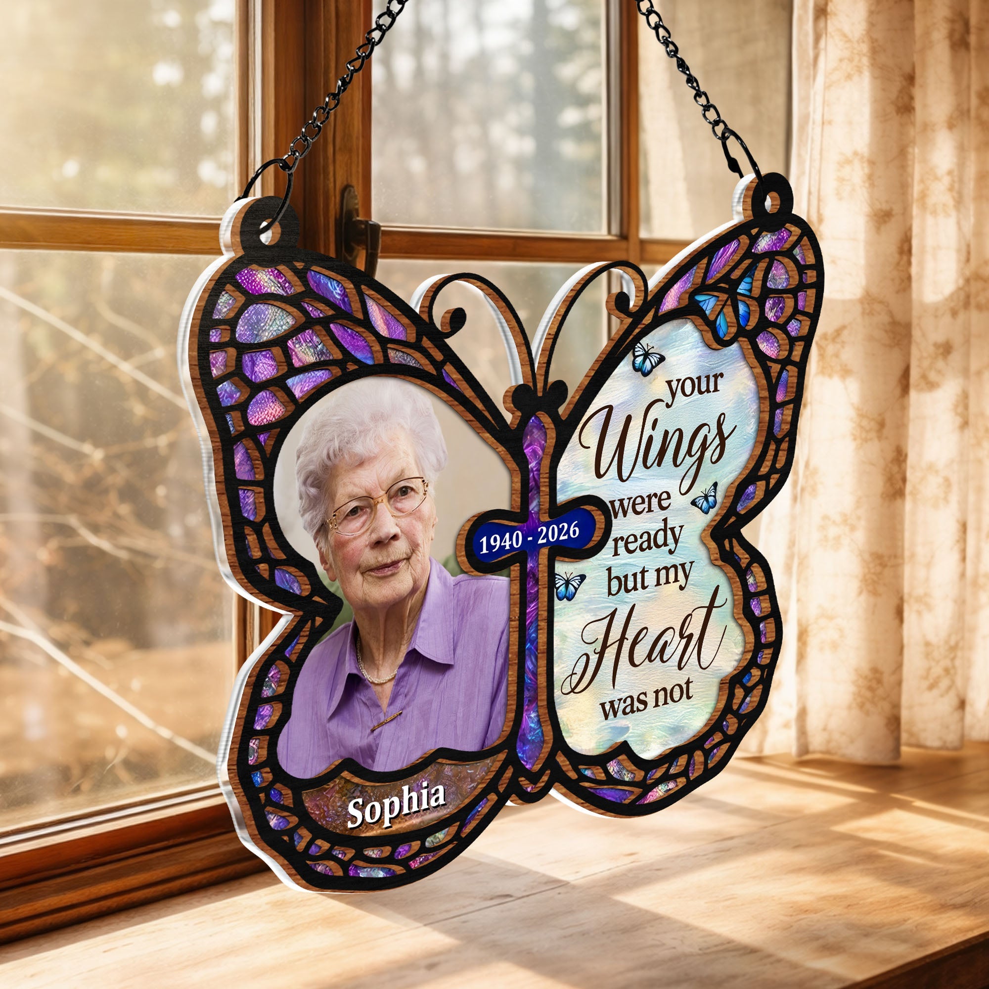 Personalized Butterfly Memorial Suncatcher Custom Photo Gift Suncatcher GradoCreations