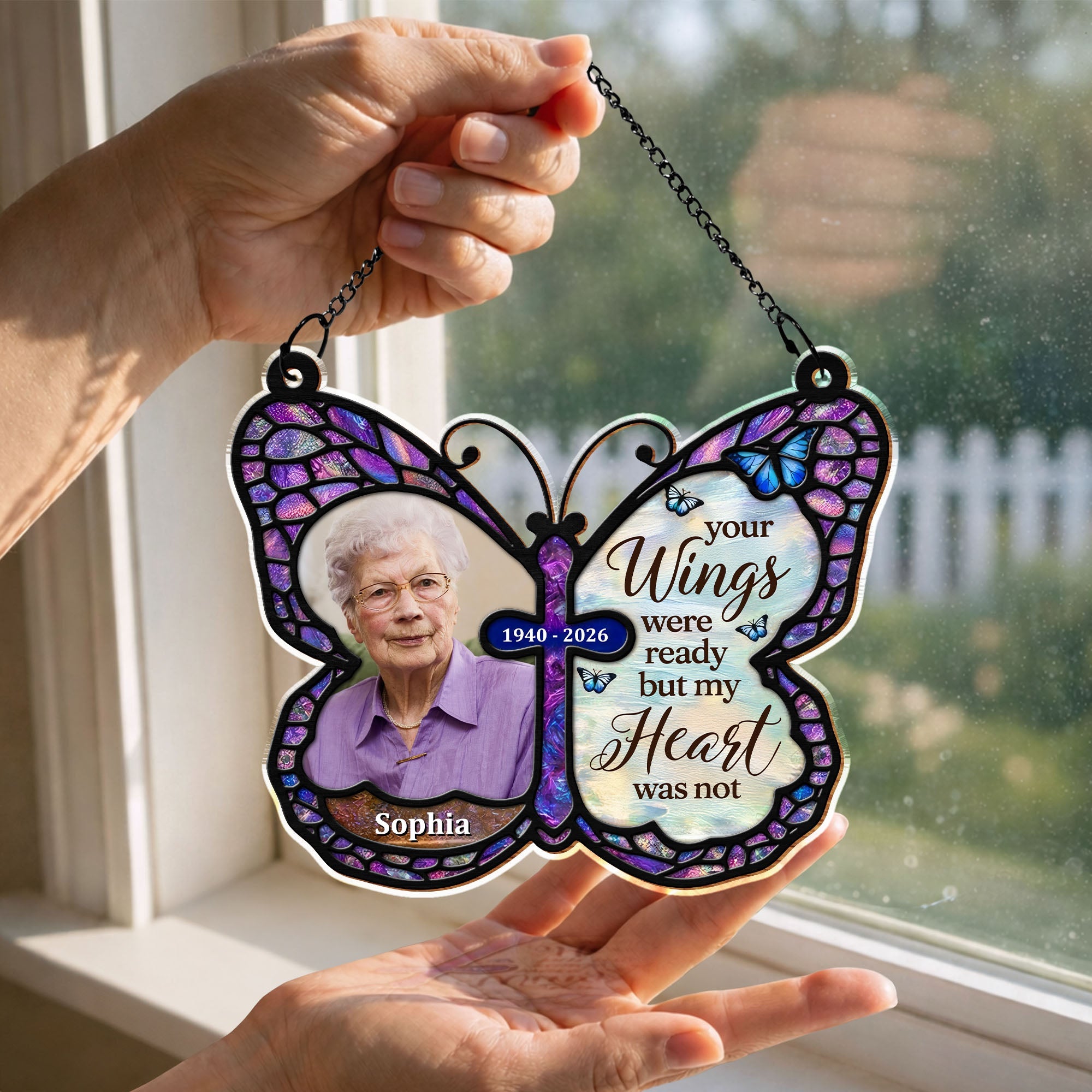 Personalized Butterfly Memorial Suncatcher Custom Photo Gift Suncatcher GradoCreations