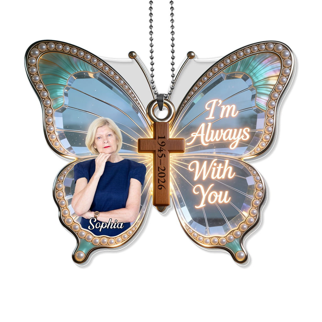 Personalized Butterfly Cross Photo Ornament Custom Gift for Family Car Acrylic Ornament GradoCreations