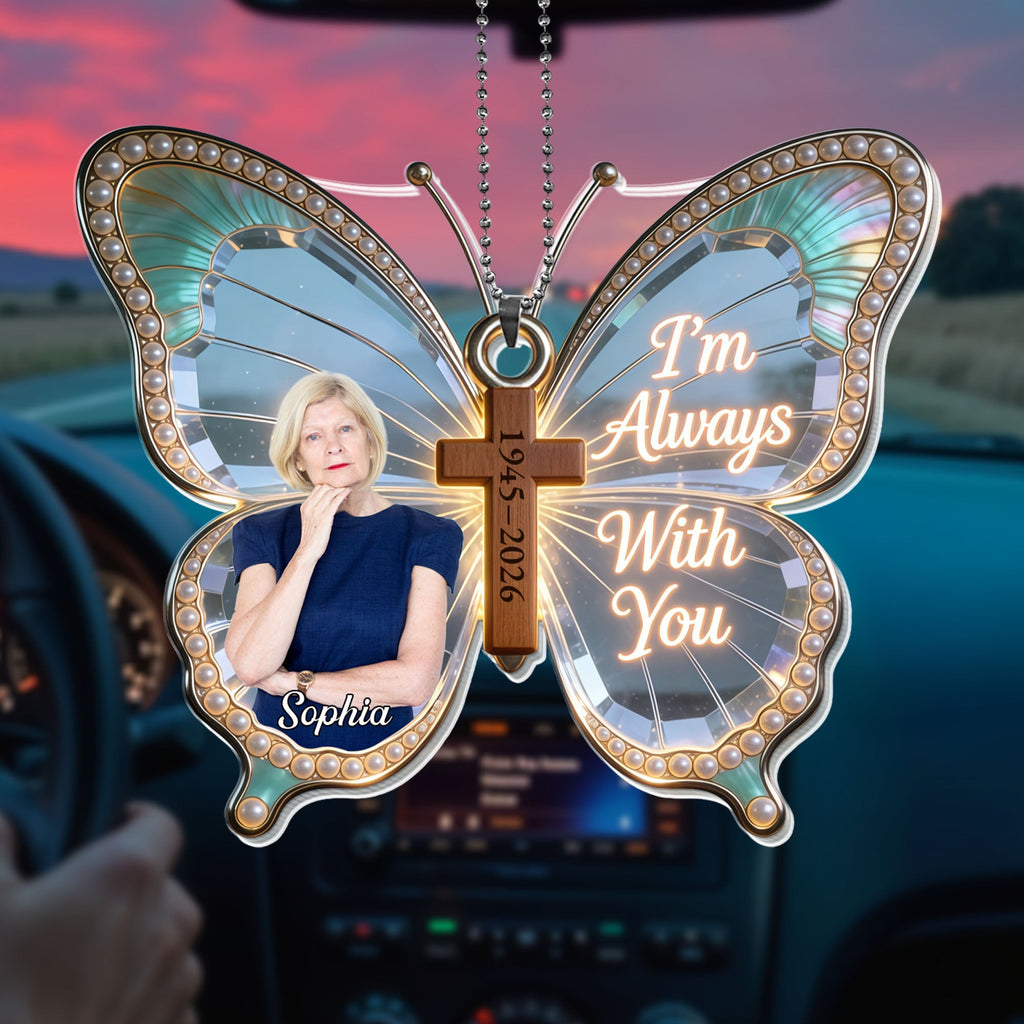 Personalized Butterfly Cross Photo Ornament Custom Gift for Family Car Acrylic Ornament GradoCreations