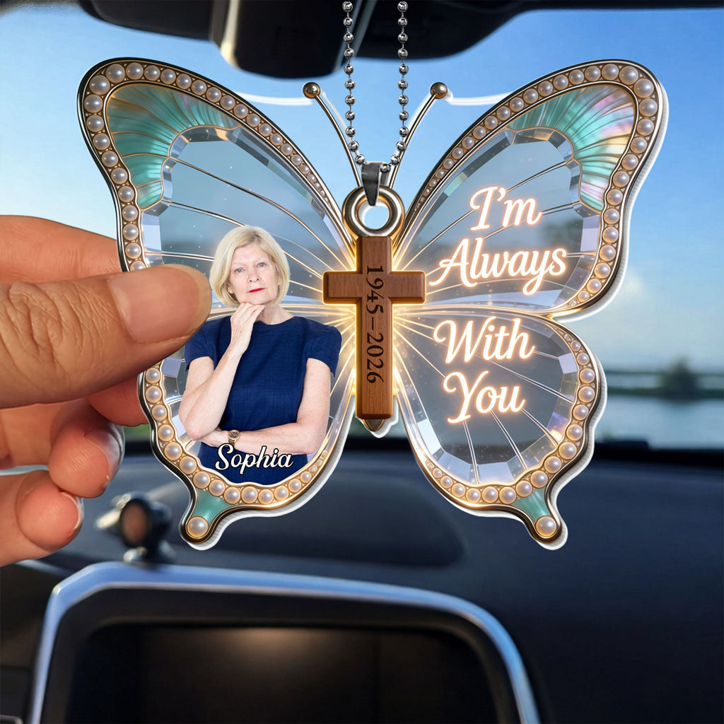 Personalized Butterfly Cross Photo Ornament Custom Gift for Family Car Acrylic Ornament GradoCreations