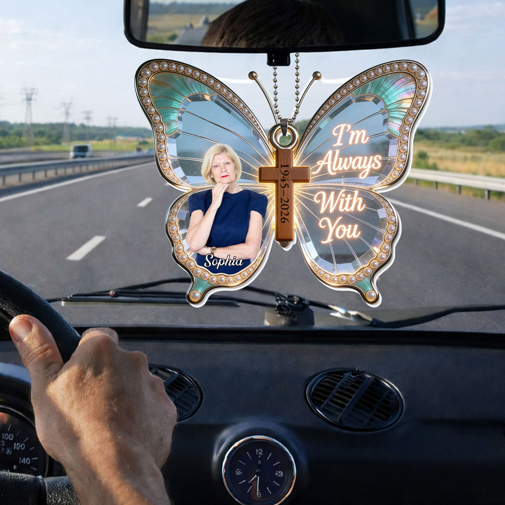 Personalized Butterfly Cross Photo Ornament Custom Gift for Family Car Acrylic Ornament GradoCreations