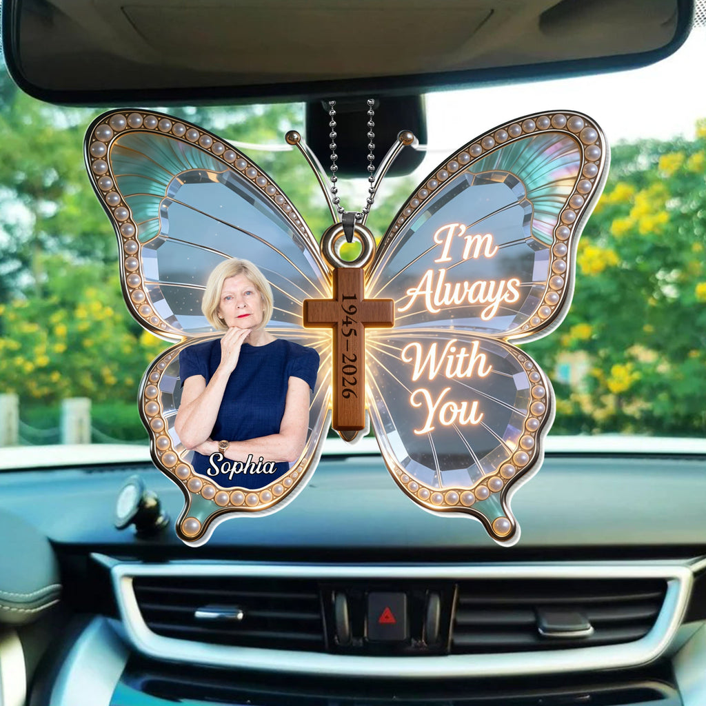 Personalized Butterfly Cross Photo Ornament Custom Gift for Family Car Acrylic Ornament GradoCreations