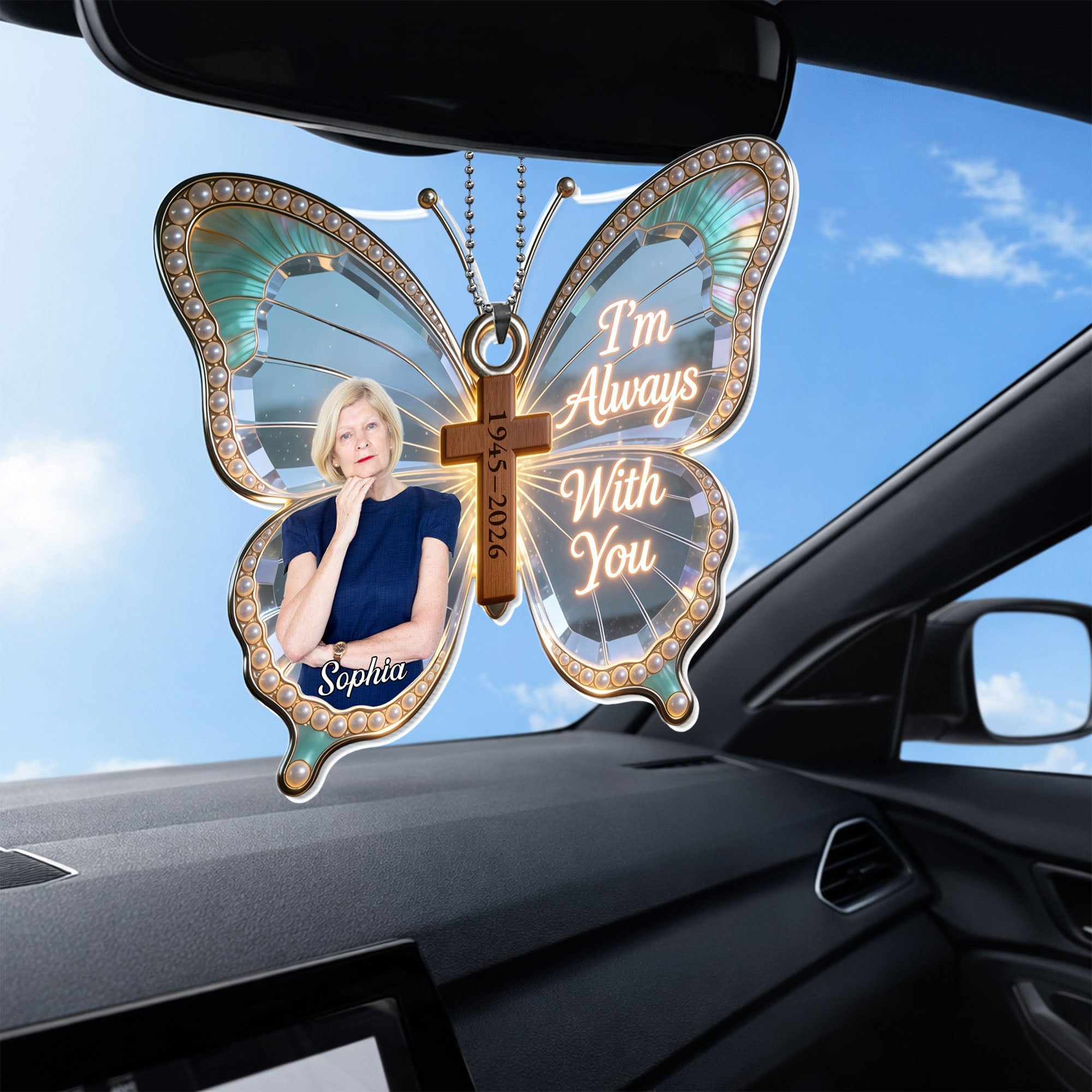 Personalized Butterfly Cross Photo Ornament Custom Gift for Family Car Acrylic Ornament GradoCreations