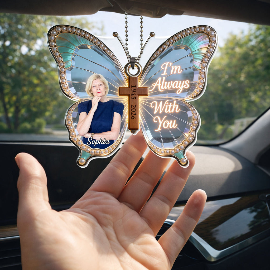 Personalized Butterfly Cross Photo Ornament Custom Gift for Family Car Acrylic Ornament GradoCreations