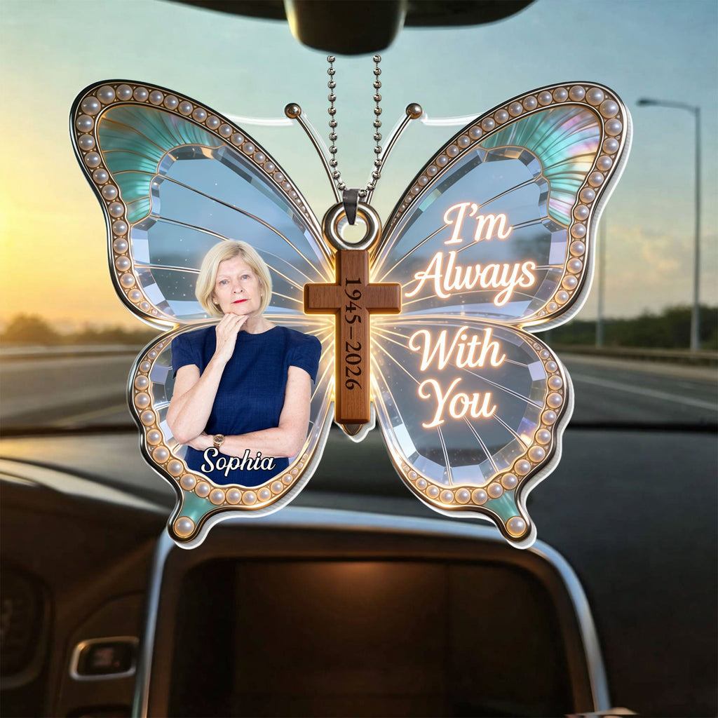 Personalized Butterfly Cross Photo Ornament Custom Gift for Family Car Acrylic Ornament GradoCreations
